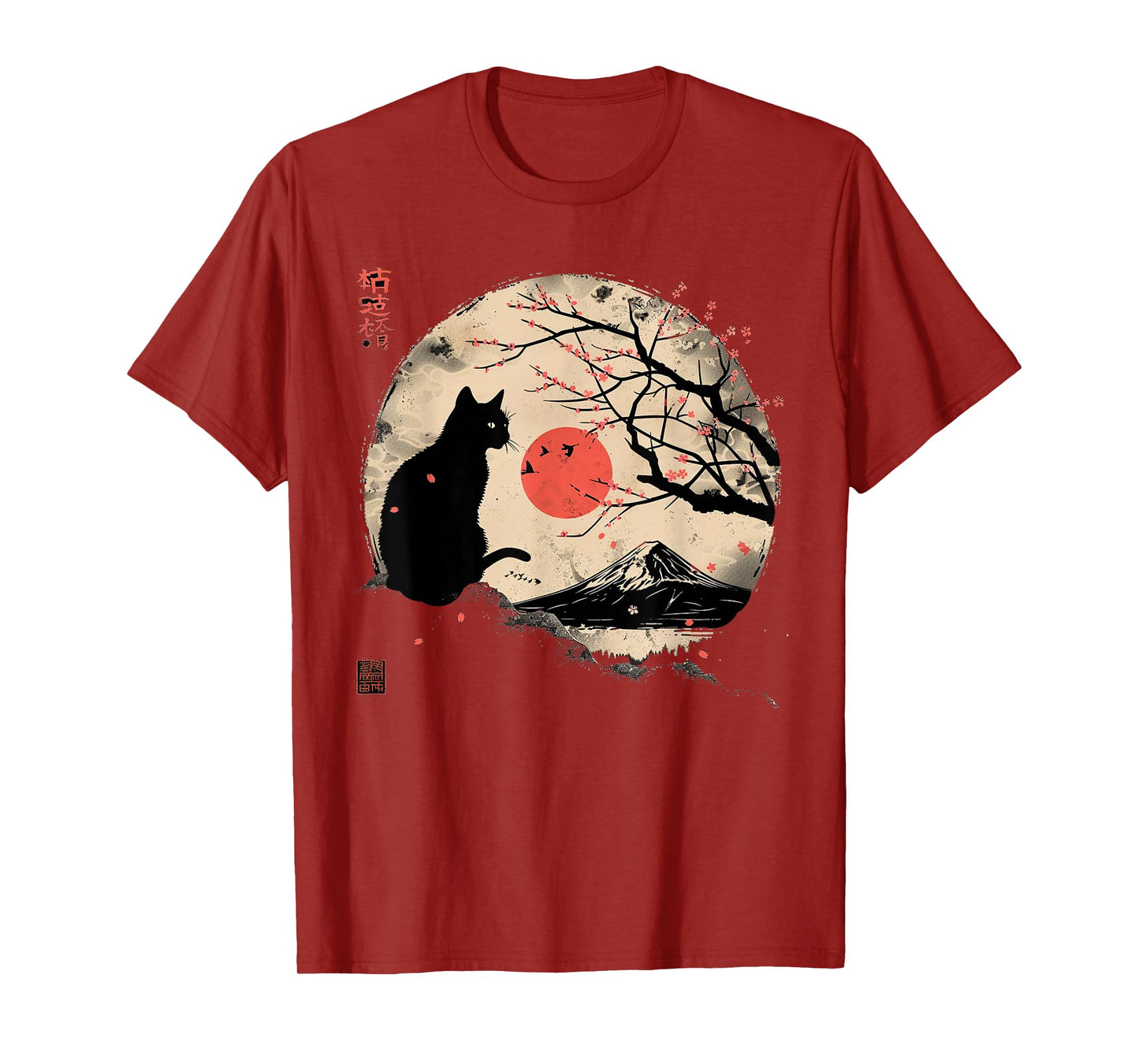 Black Cat Vintage Japan Art Japanese Theme Retro Print T-Shirt