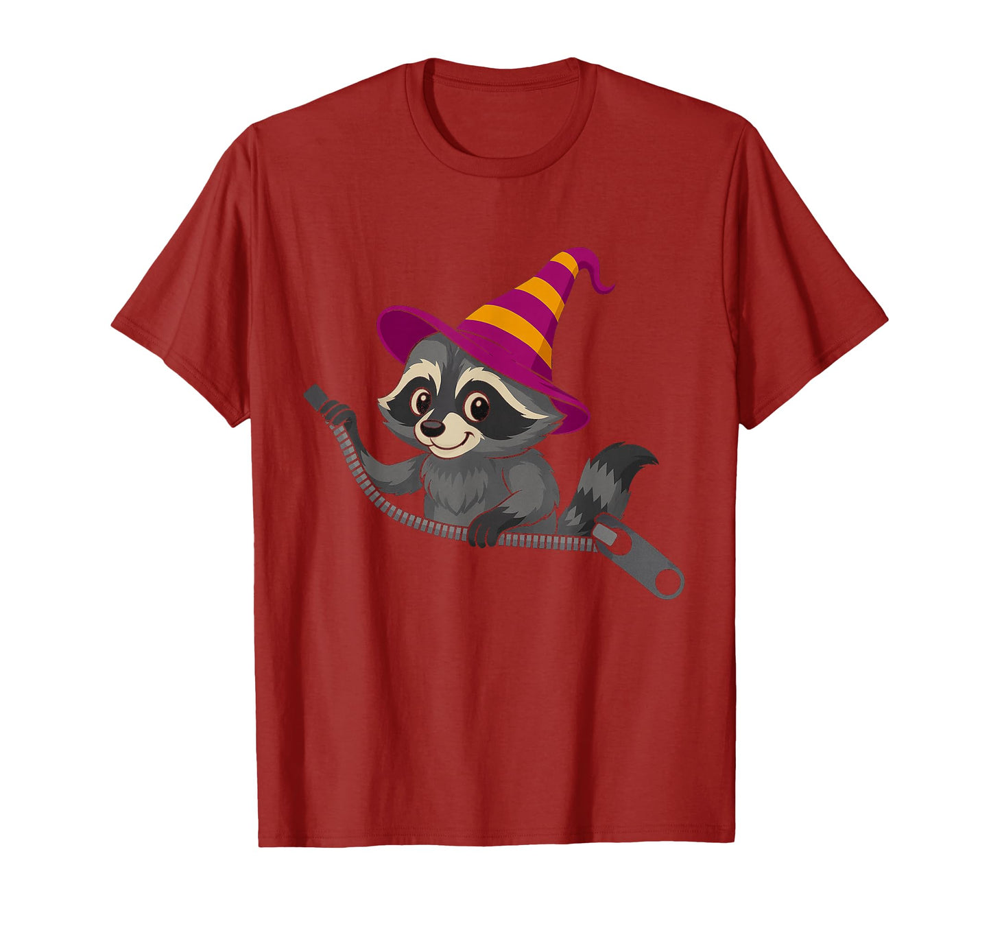 Raccoon in a Witch Hat Emerging from a Zipper for Halloween T-Shirt