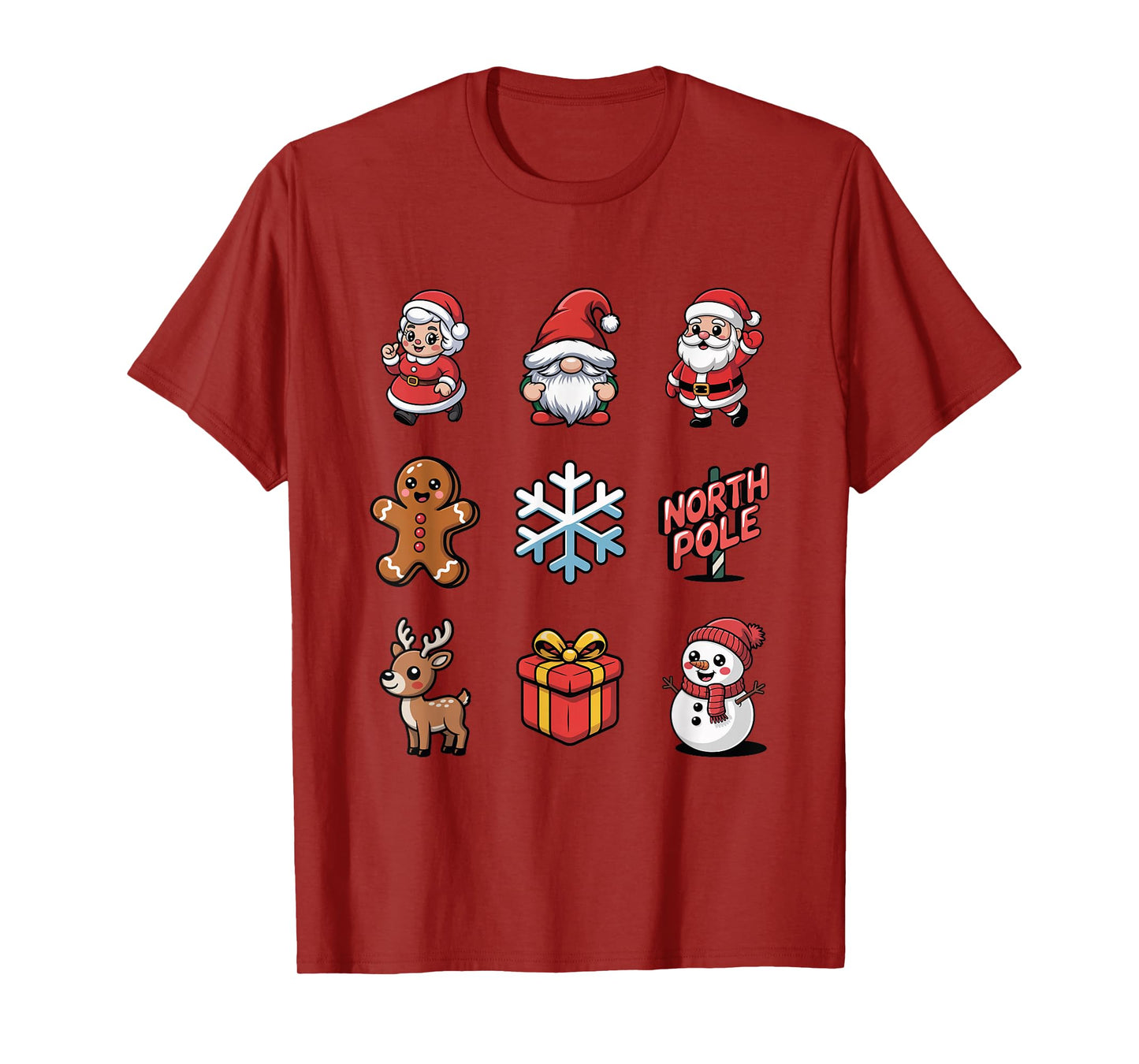 Cute Santa Claus Reindeer Gnome Christmas Characters T-Shirt