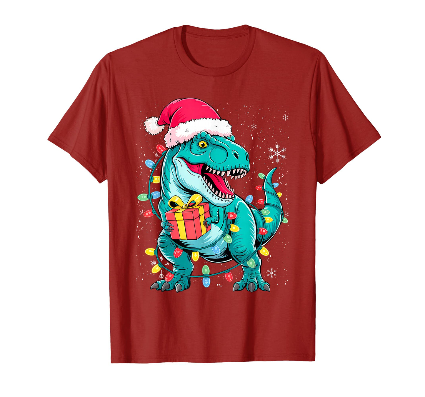 Dinosaur Santa for Boys Girls Christmas Tree Lights T-Shirt