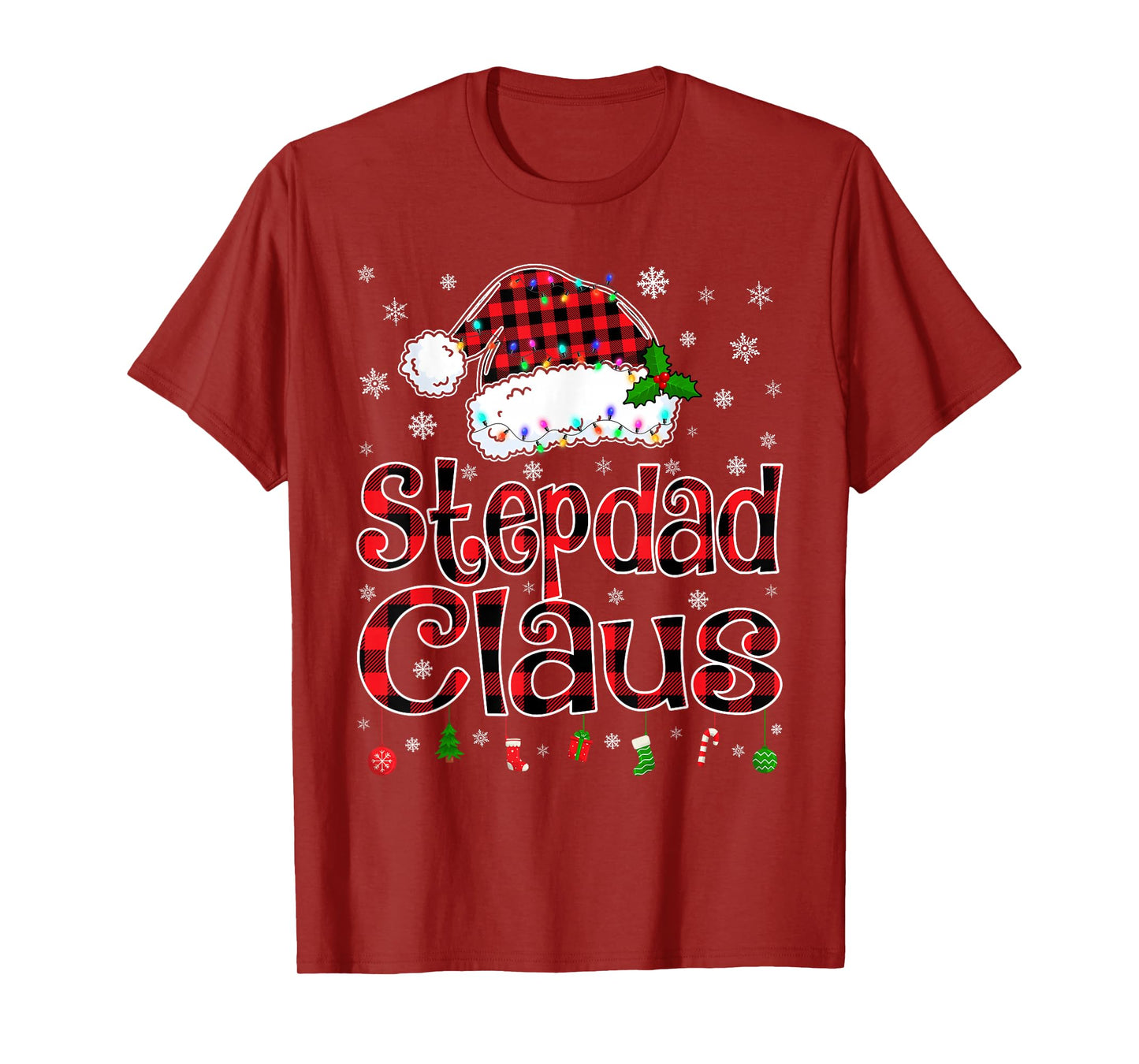 Stepdad Claus Christmas Lights Xmas Pajama Matching Family T-Shirt