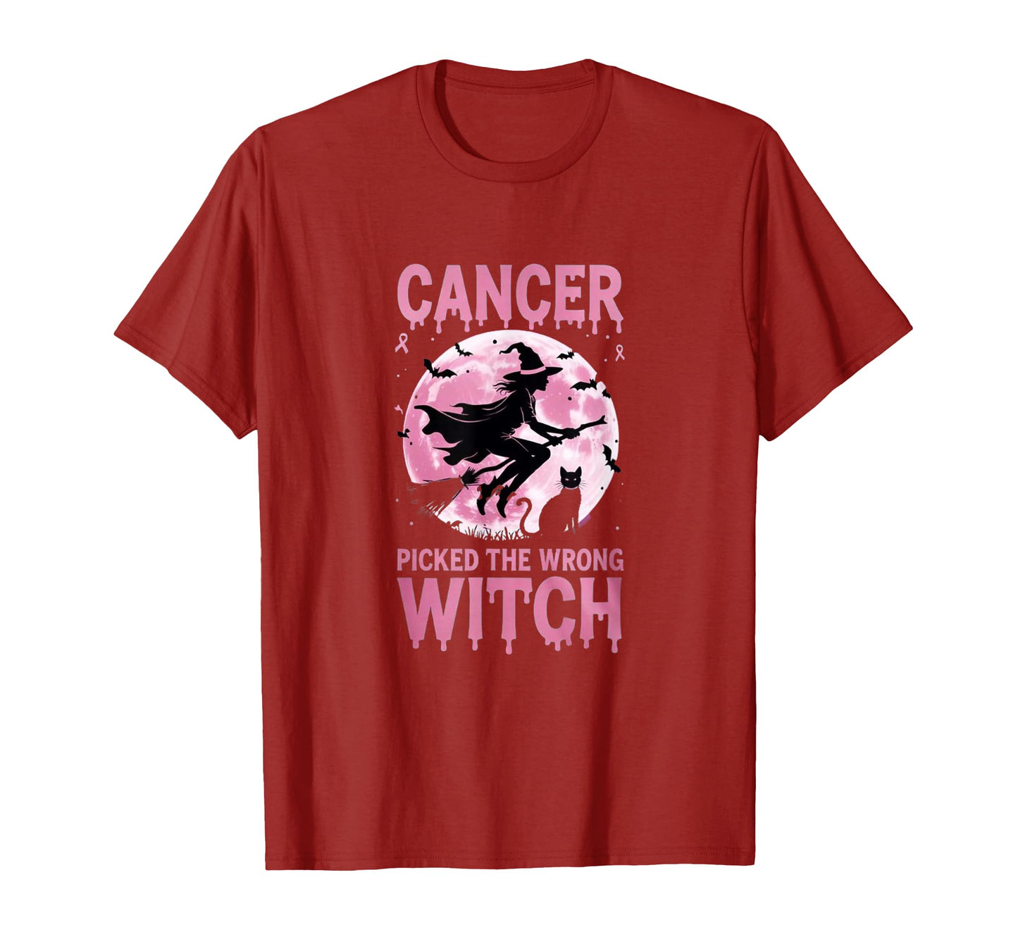 Cancer Picked The Wrong Witch - Pink October Halloween T-Shirt