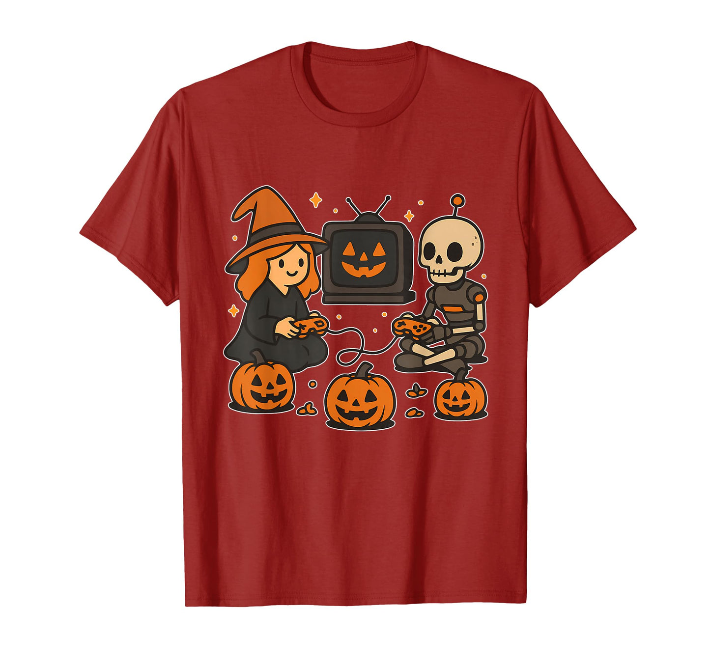 Witch and Robot Skeleton Gaming T-Shirt
