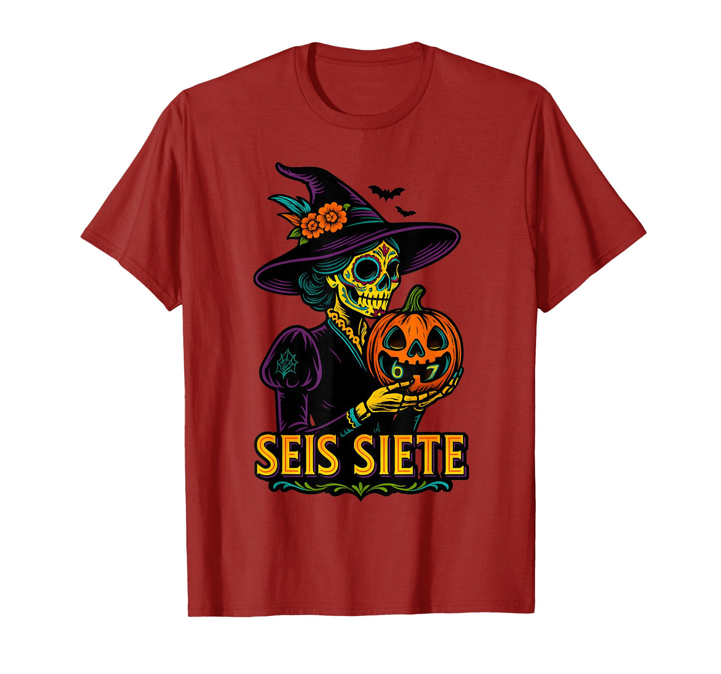 67 SEIS Siete La Catrina Witch Muertos Halloween Calaveras T-Shirt