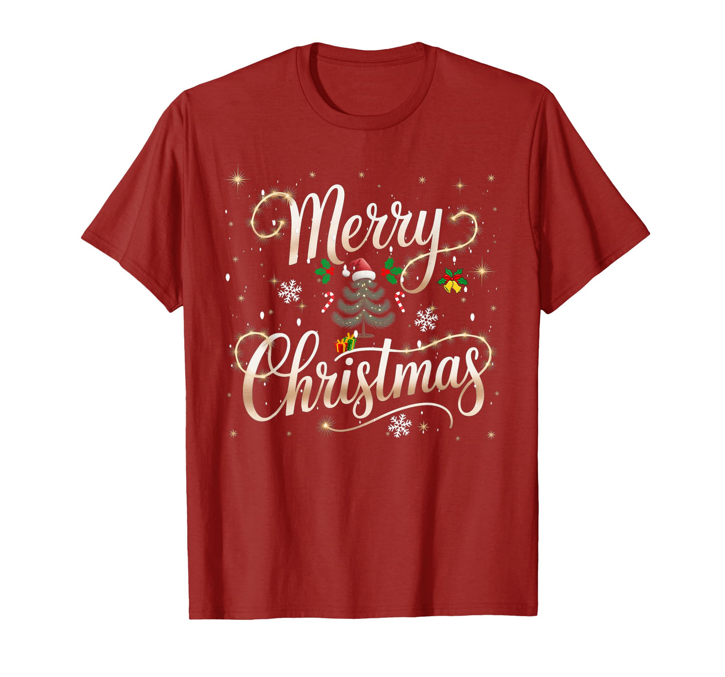 Merry Christmas Lights Red Santa Hat Xmas Men Women Kid T-Shirt