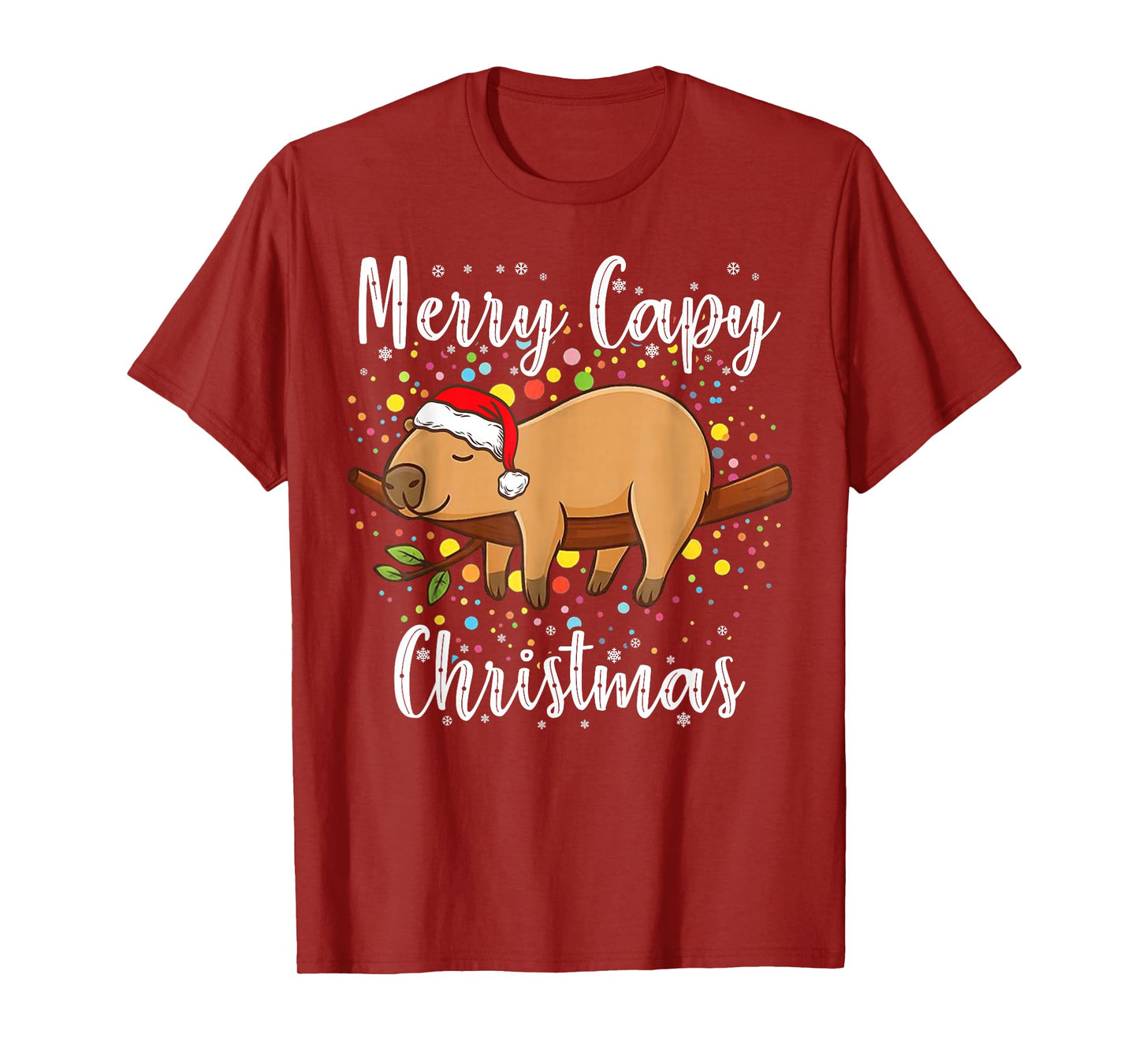 Merry Capy Christmas Tee Xmas Santa Hat Pajama Cute Capybara T-Shirt