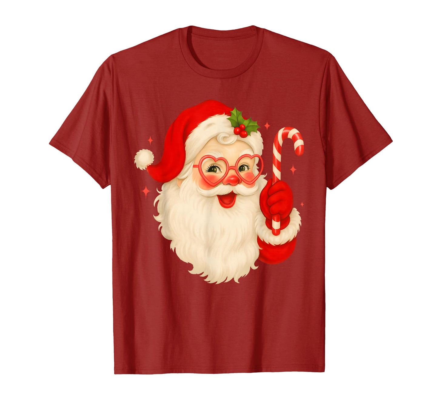 Vintage Santa Claus Merry Christmas Men Women Candy Cane T-Shirt