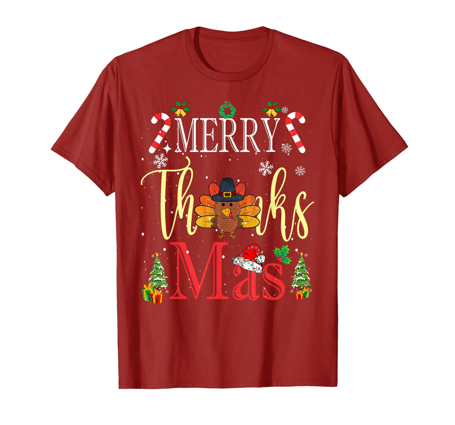 Merry Thanksmas Happy Thanksgiving Santa Turkey T-Shirt