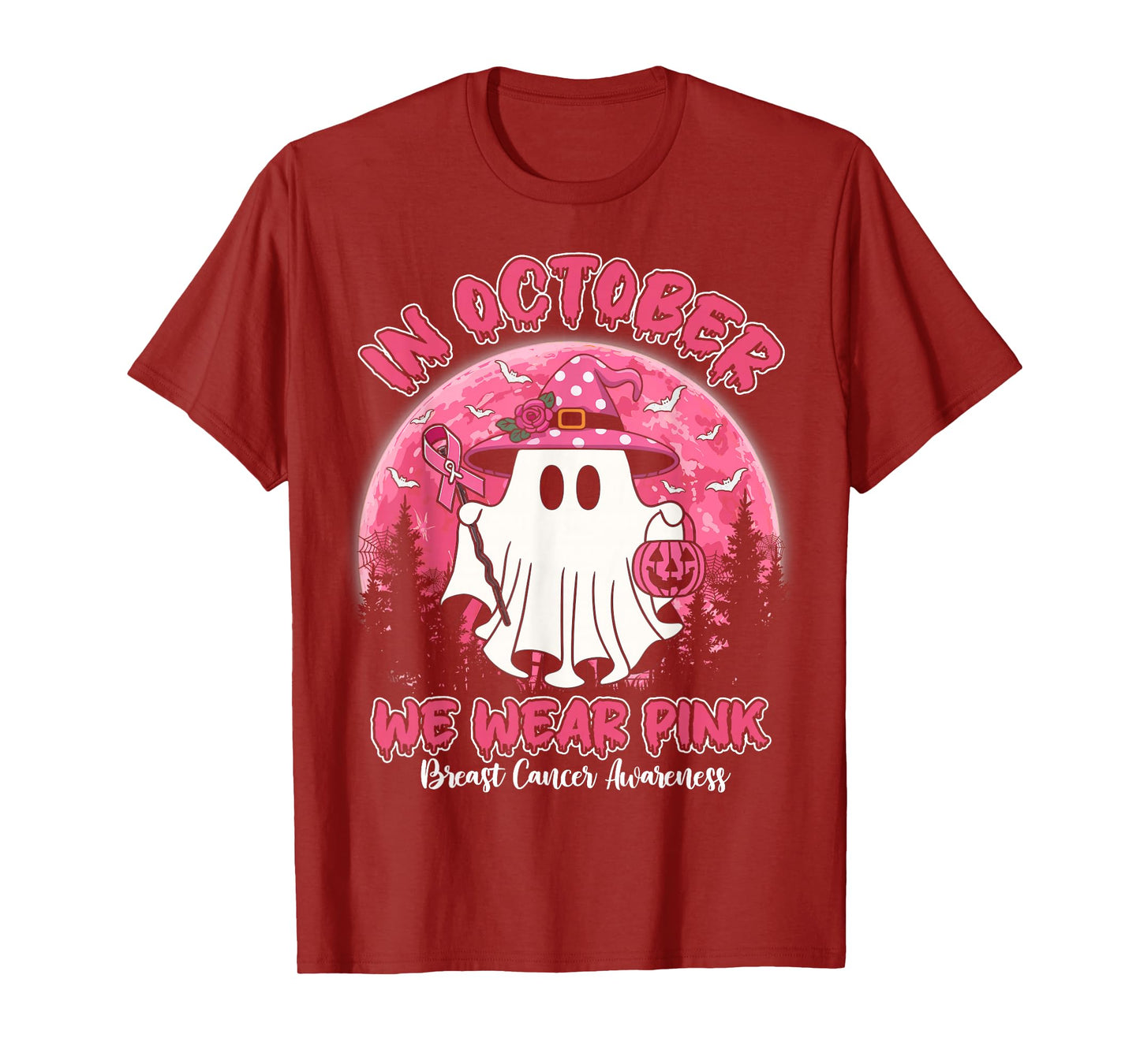 in October We Wear Pink Shirt Ghost Breast Cancer Awareness T-Shirt