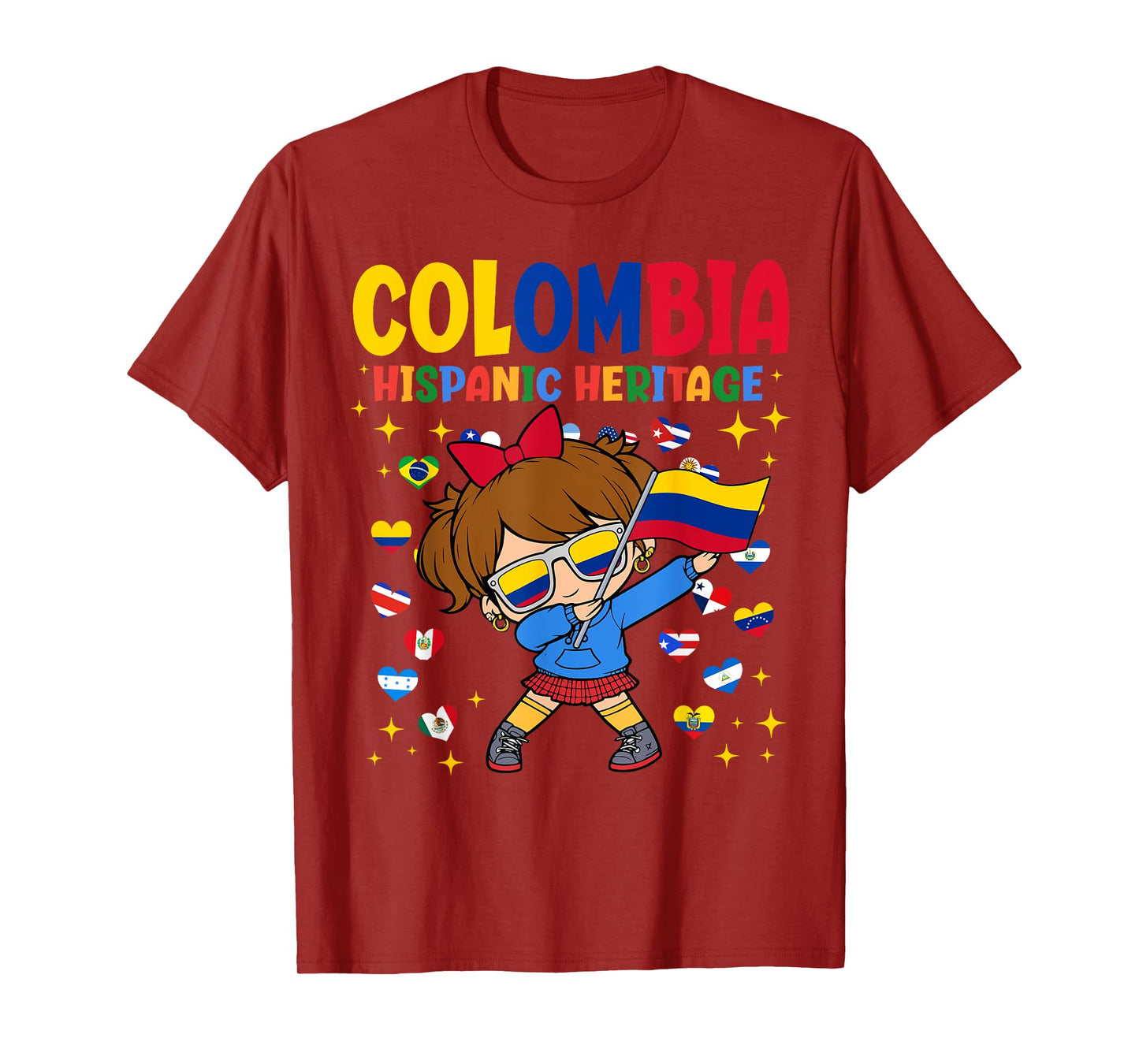Hispanic Heritage Month Colombia Flag Colombian Girl Kids T-Shirt