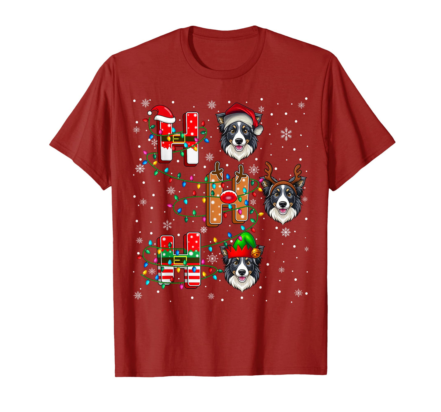 Ho Ho Ho Santa Reindeer Hat Elf Bearded Collie Dog Xmas T-Shirt