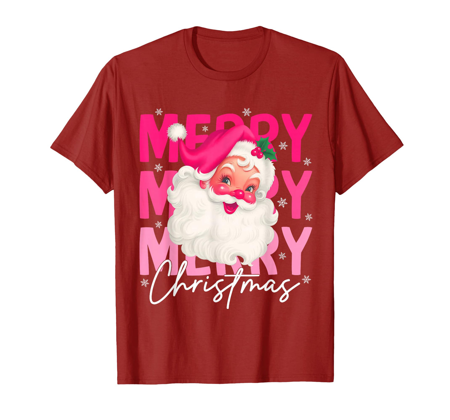 Retro Merry Christmas Pink Santa Claus Xmas Pink Christmas T-Shirt