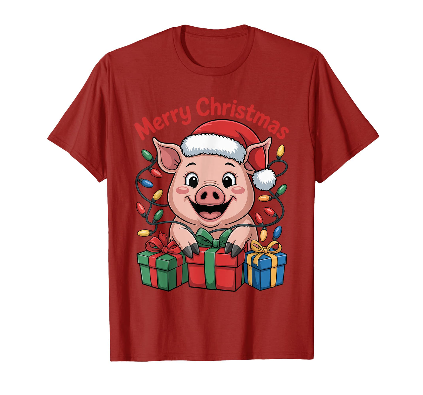 Funny Pig Santa Hat Animals Lovers Ugly Christmas Pajamas T-Shirt