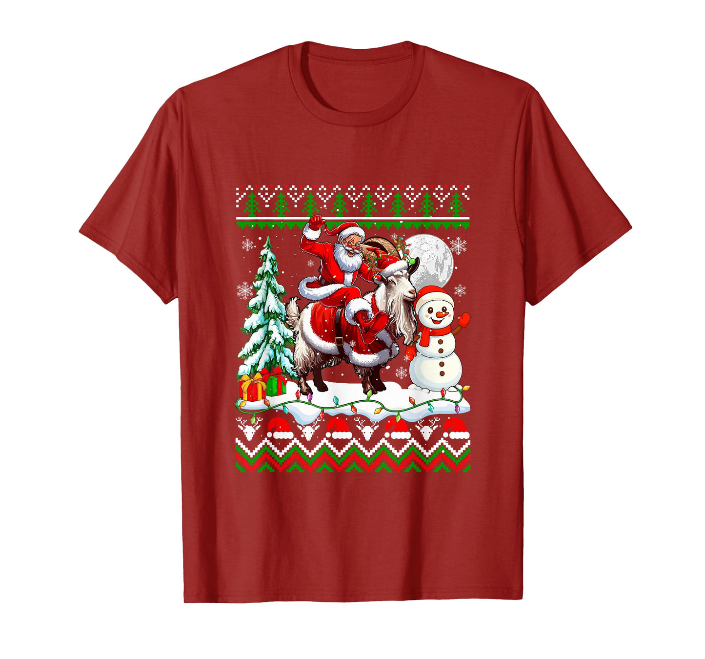Santa Riding Goat Reindeer Christmas Sweater Farmer Snowman T-Shirt