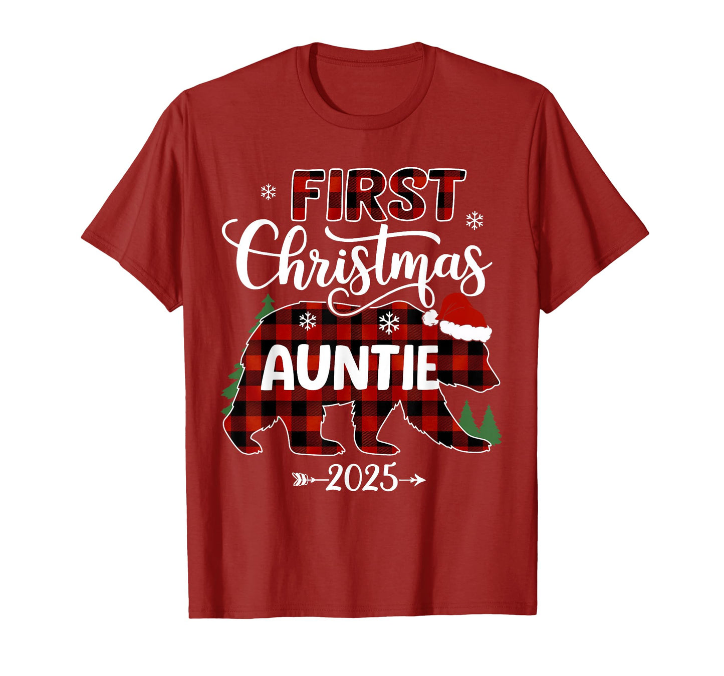 Pregnancy First Christmas Auntie Red Plaid Bear Santa 2025 T-Shirt