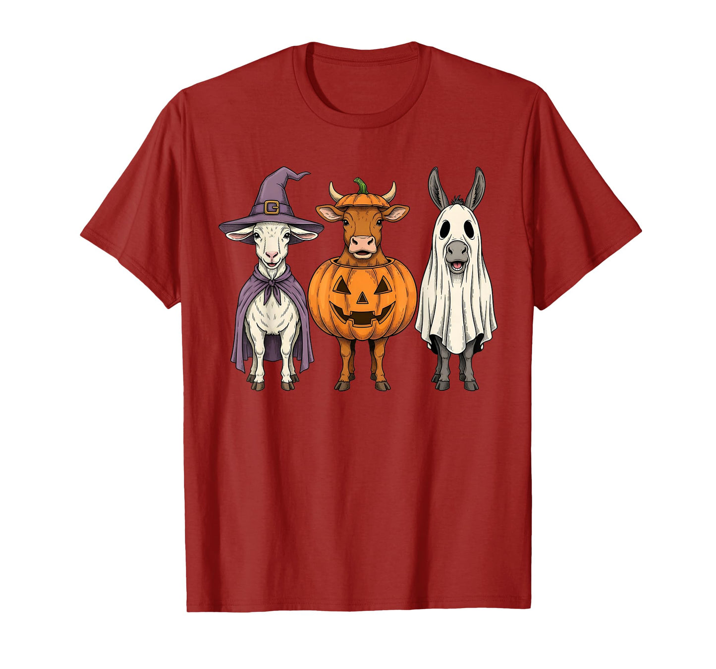 Spooky Ghost Highland Cow Donkey Goat Pumpkin Halloween T-Shirt
