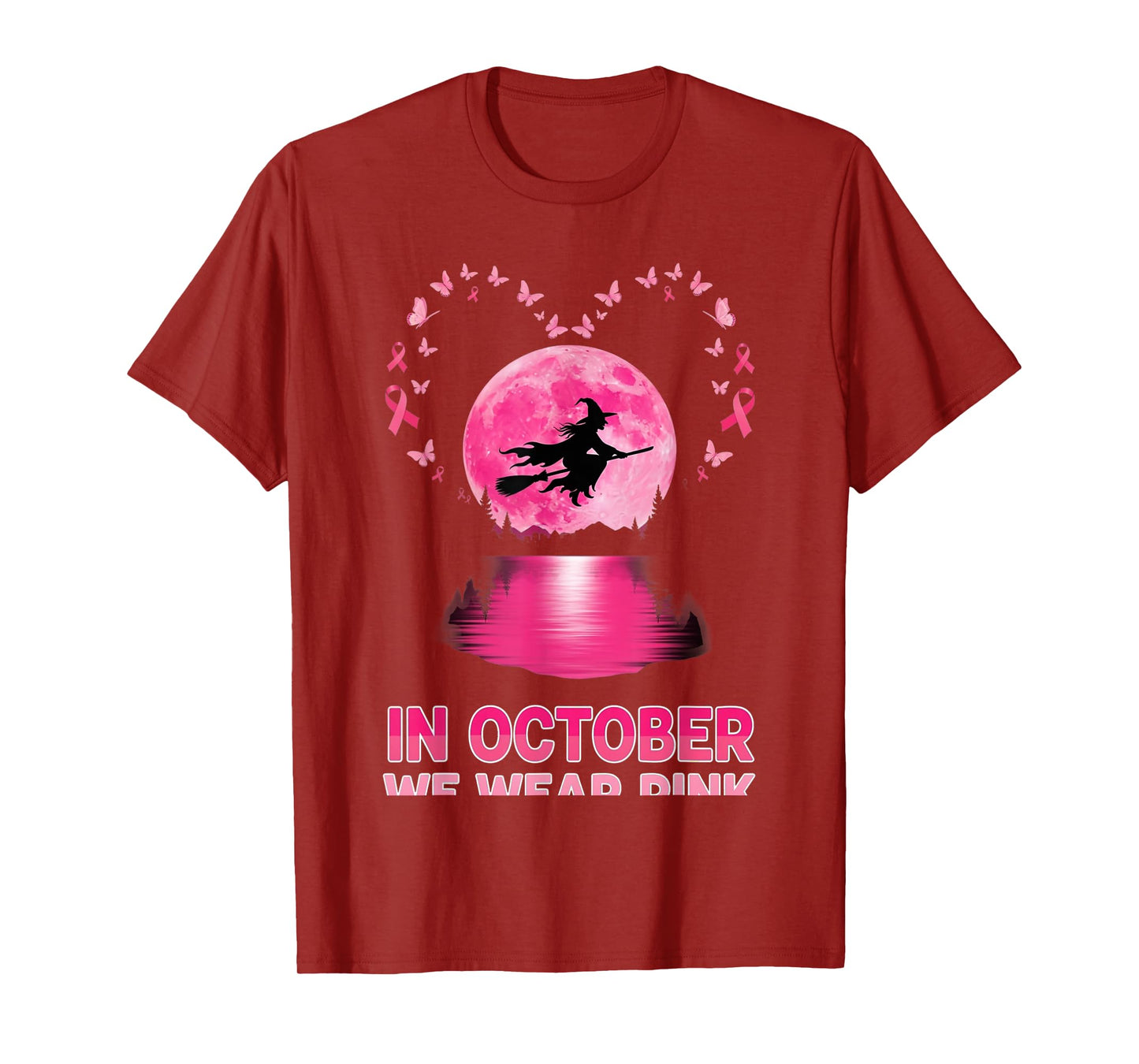 in October We Wear Pink Witch Breast Cancer Awareness T-Shirt