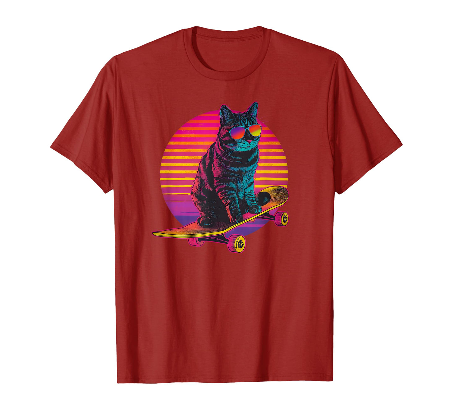 Retro Cat on Skateboard Retro Sunset T-Shirt