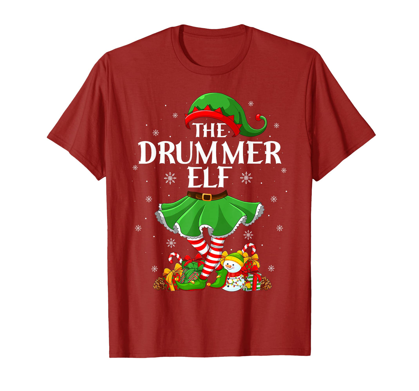 Drummer Elf Christmas Family Elf Squad Xmas Girls Women T-Shirt