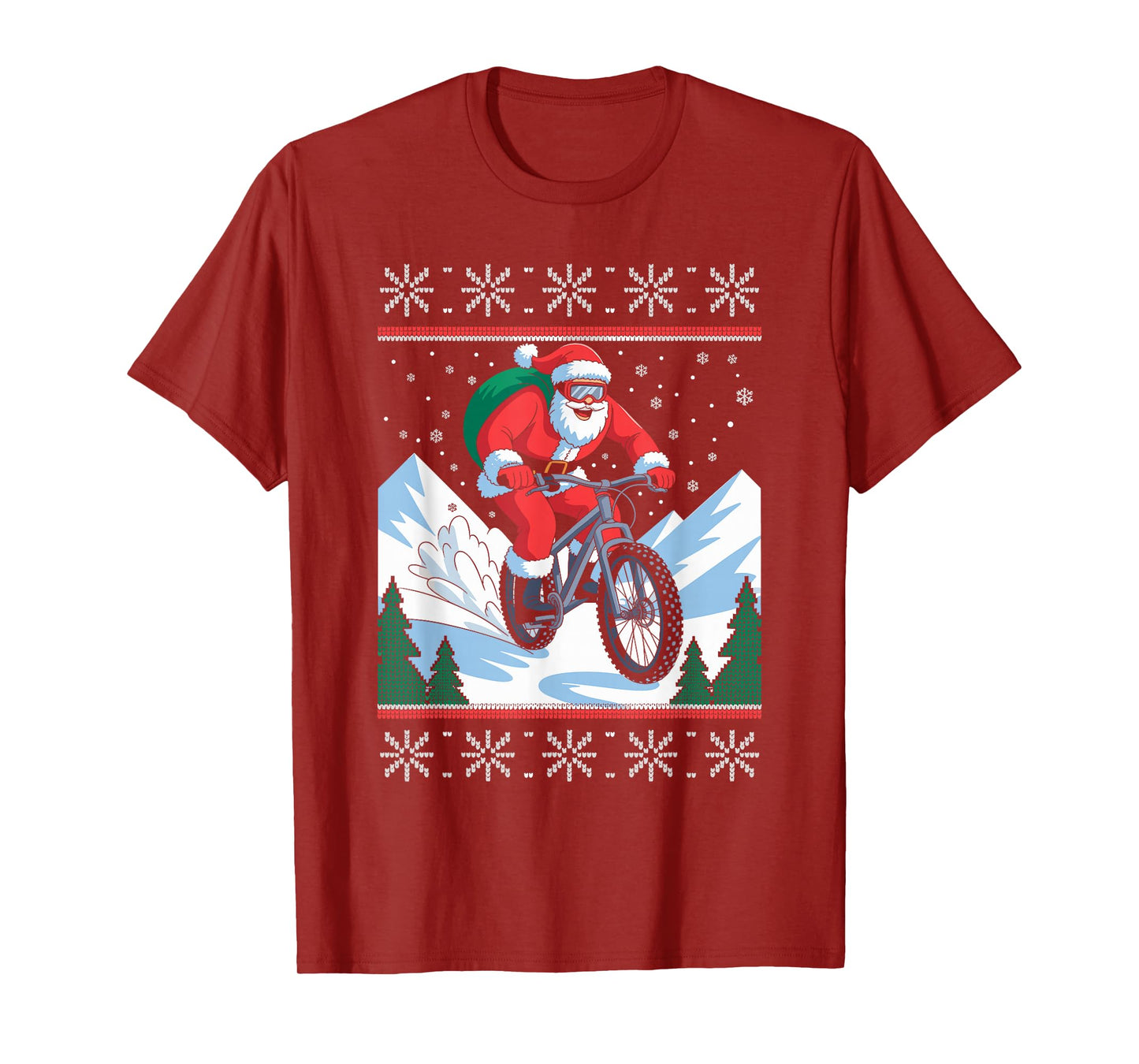 Santa Claus Mountain Bike Ugly Christmas Sweater MTB T-Shirt