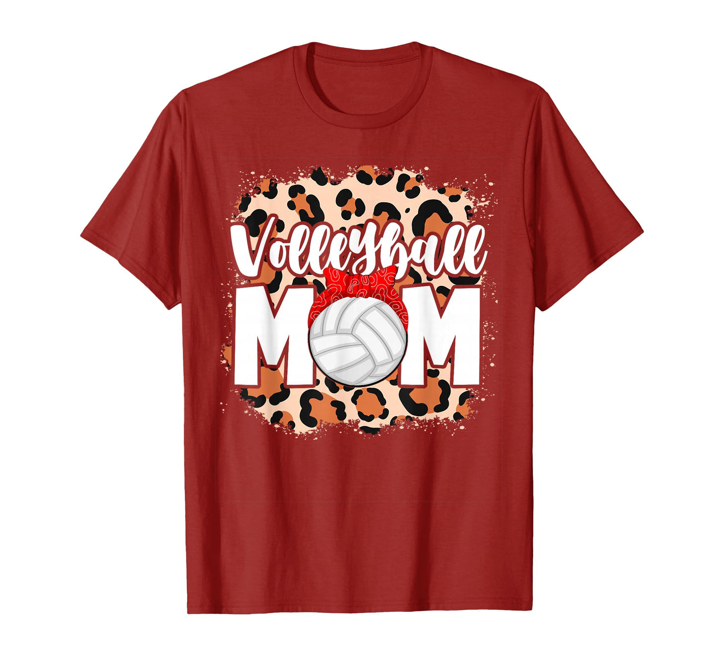 Volleyball Mom Leopard Messy Bun Game Day Funny Mothers Day T-Shirt