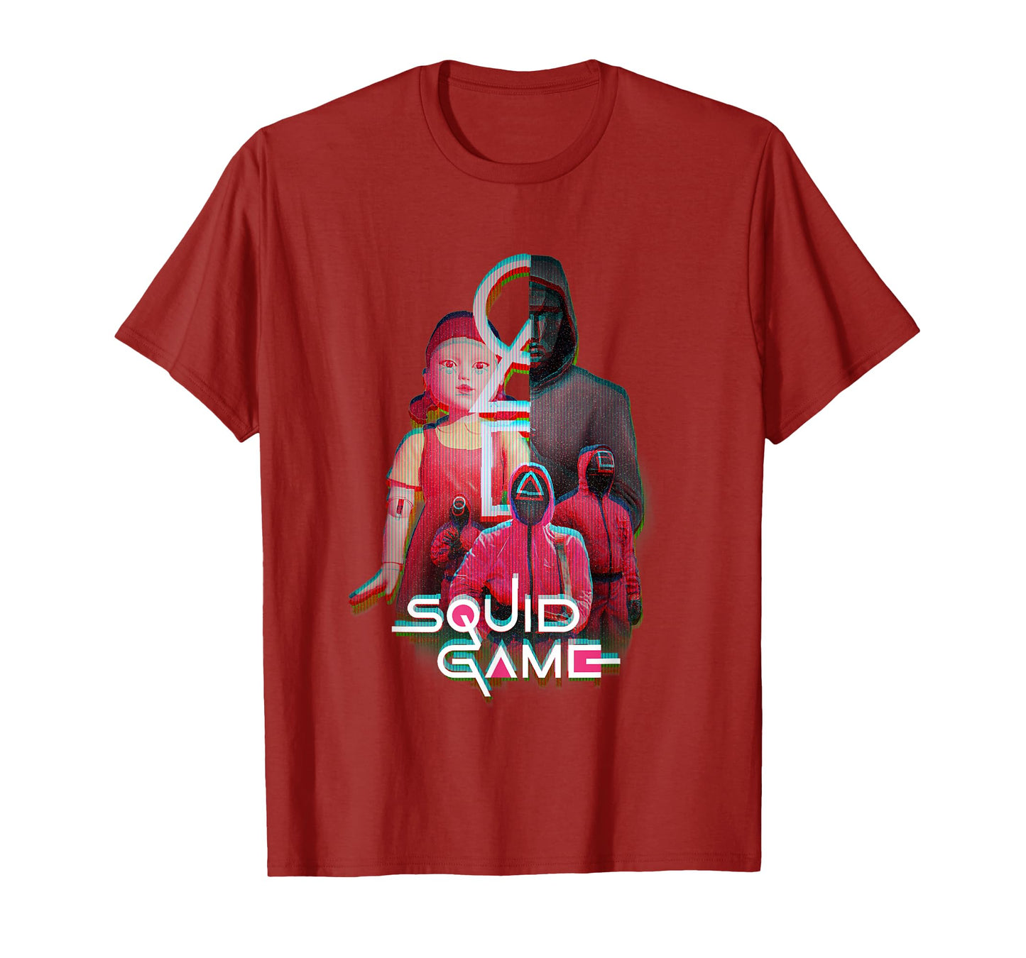Squid Game 2 Front Man Split Face Glitch Logo T-Shirt