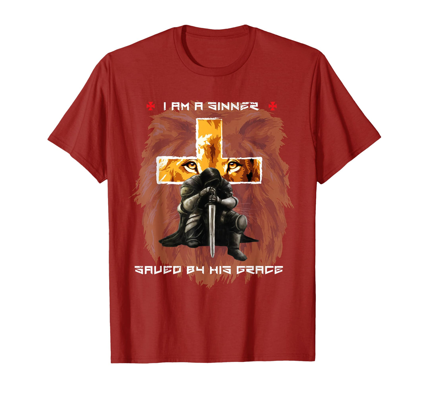 Sinner Saved By Gods Grace Christian Messages Lion Cross T-Shirt