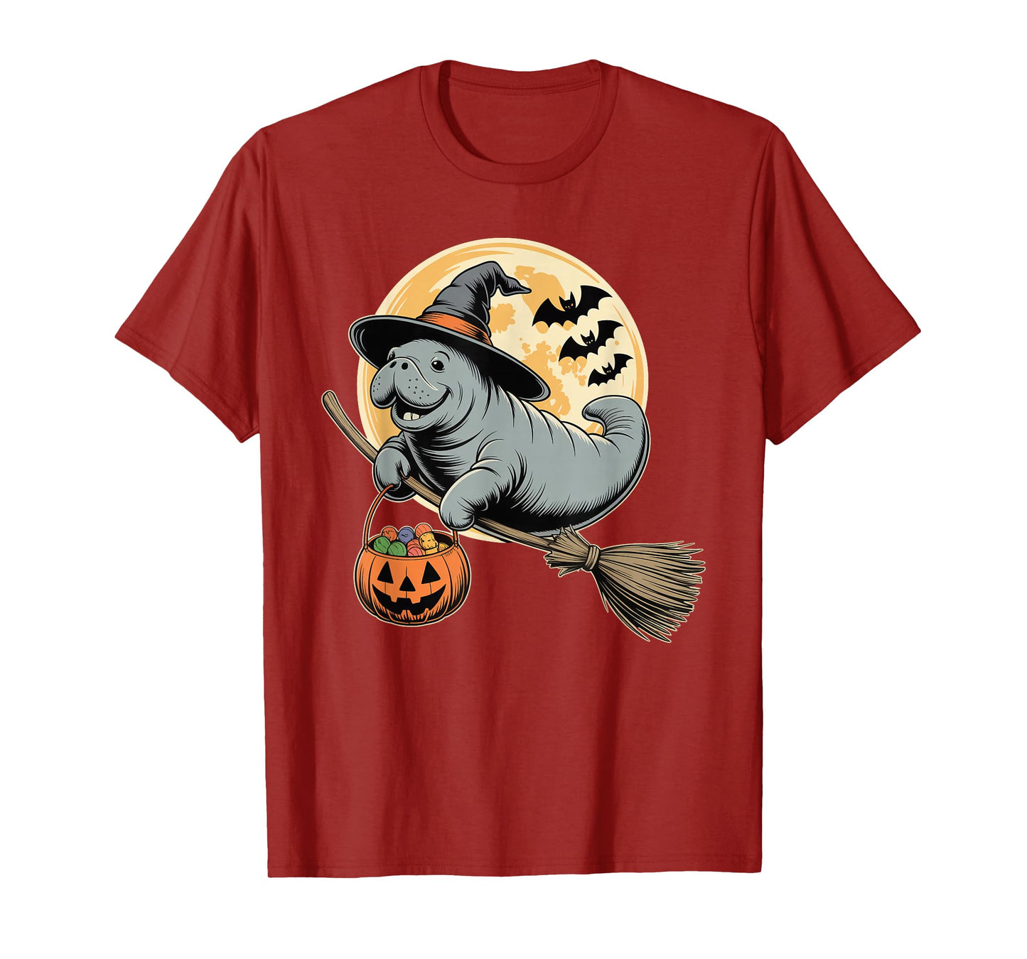 Manatee Witch Hat Pumpkin Halloween Costume Men Women Kids T-Shirt