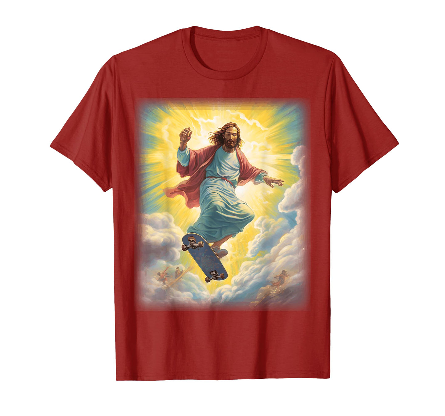 Halleluja Tees and Gifts Jesus Skateboarder Heaven Skateboard Christian Unisex-Adults Black Short Sleeve T-Shirt