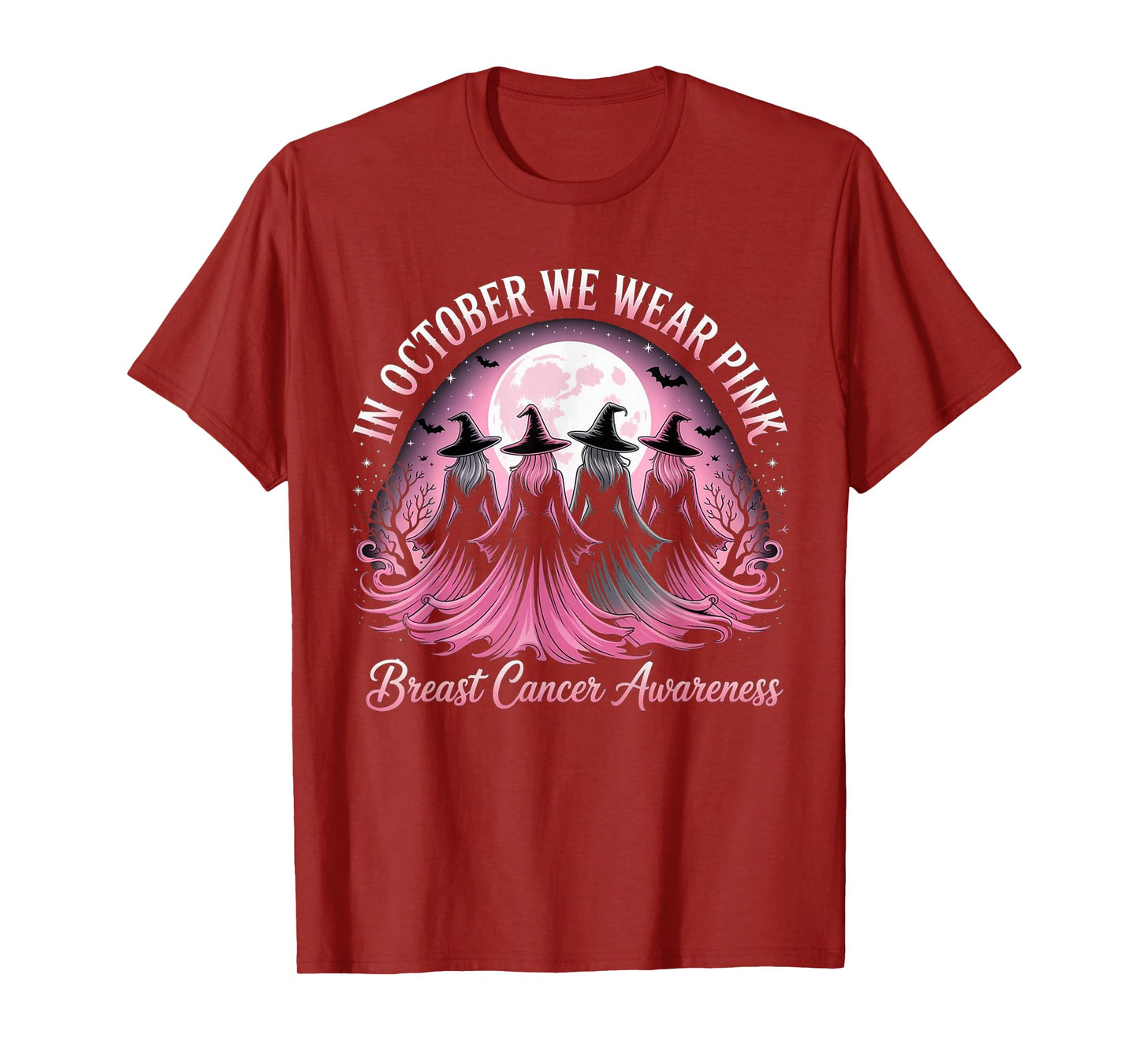 in October We Wear Pink Witches Breast Cancer Awareness T-Shirt