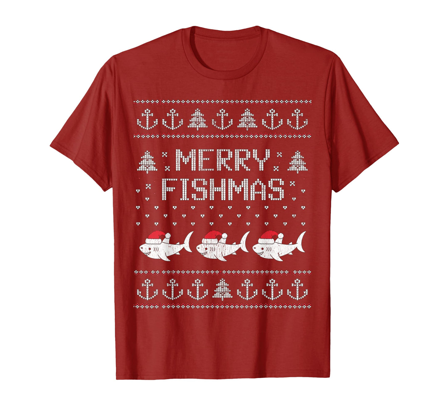 Merry Fishmas Funny Shark Santa Hat Ugly Christmas Sweater T-Shirt