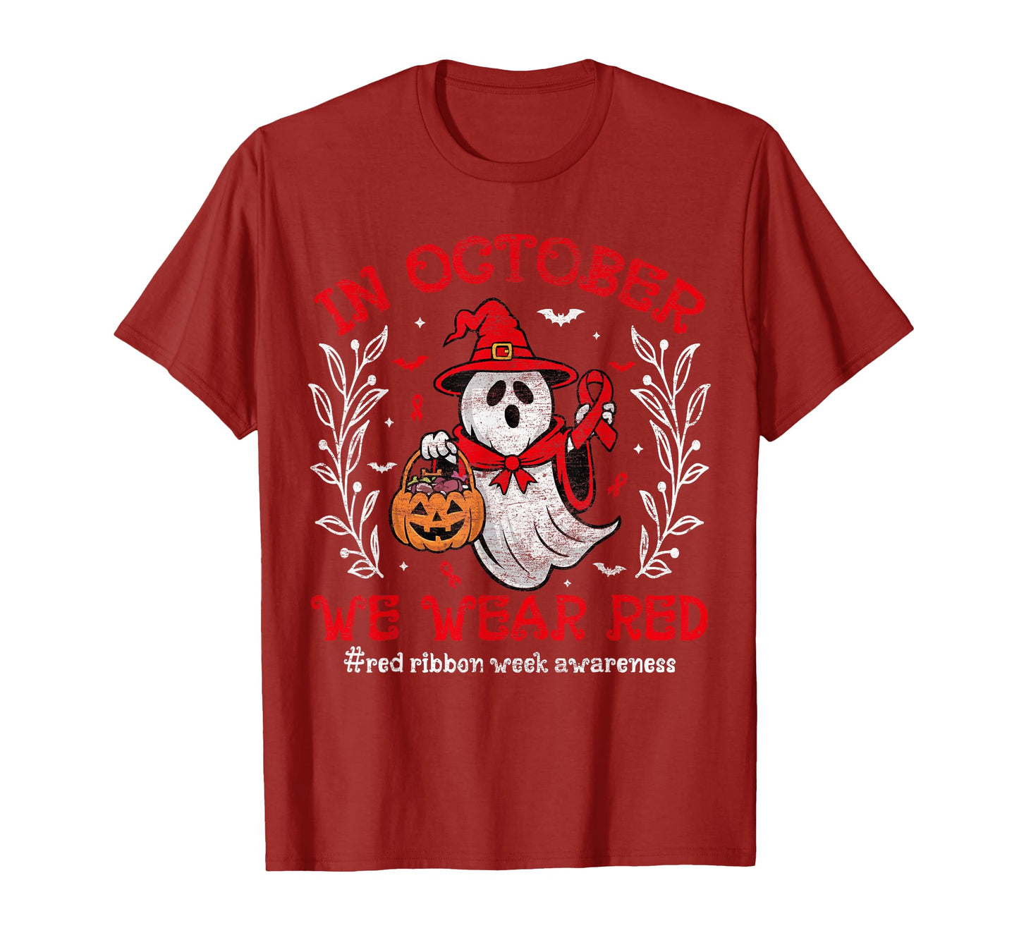 In October We Wear Red For Red Ribbon Week Awareness Ghost T-Shirt