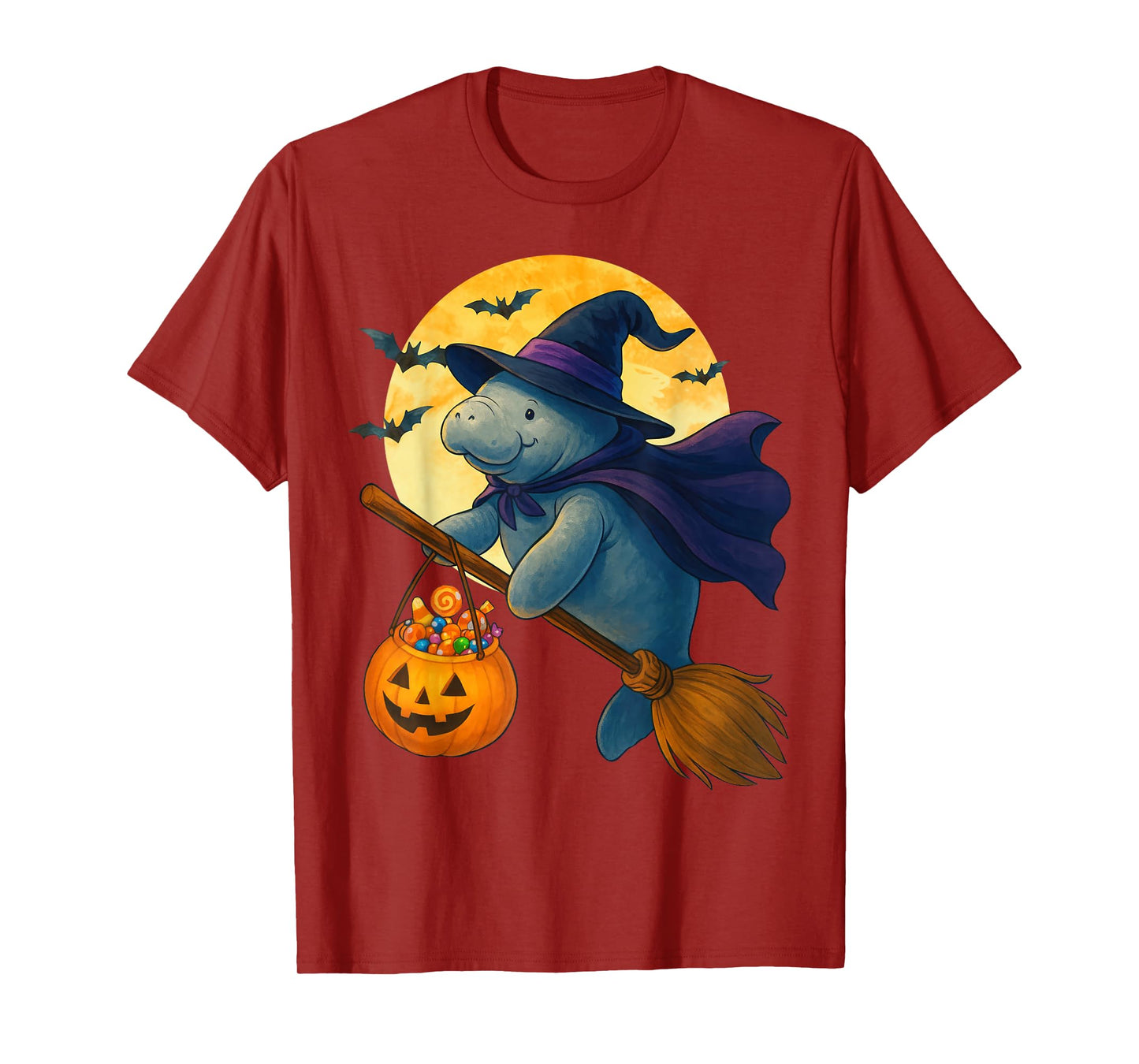 Manatee Witch Hat Pumpkin Halloween Costume Boys Girls Kids T-Shirt