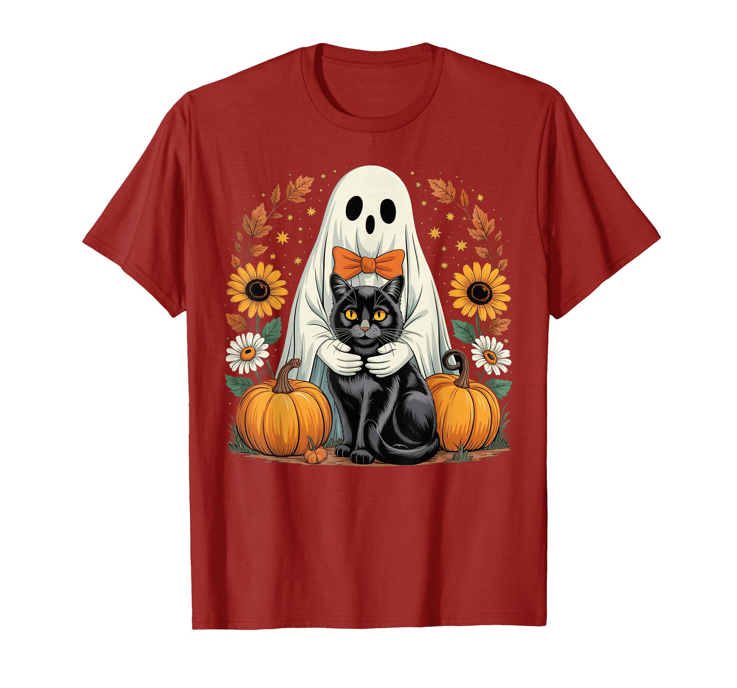Womens Halloween Ghost Black Cat Ghost Halloween Girls T-Shirt