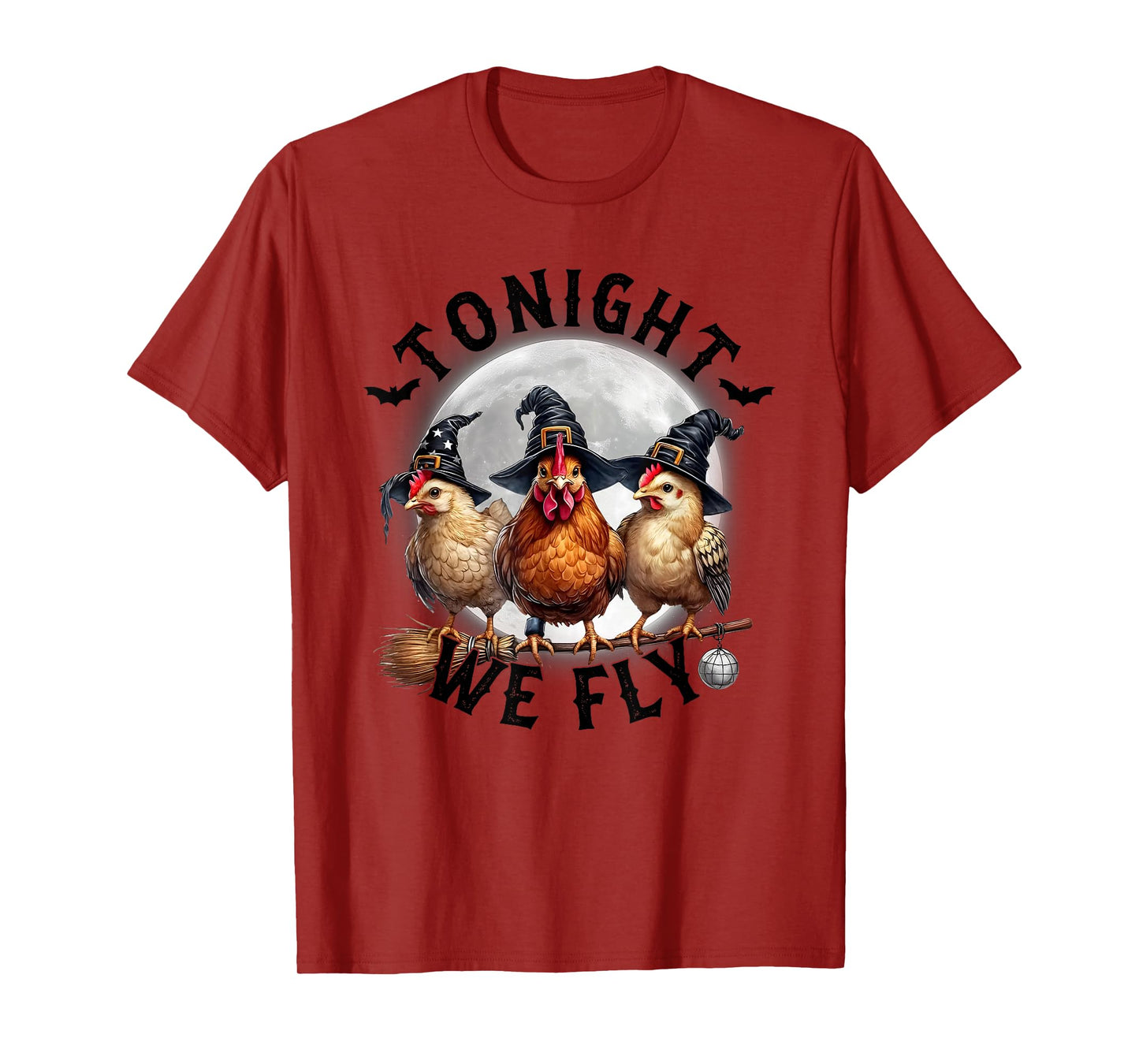Tonight We Fly, Retro Chicken Witches Hat and Broom T-Shirt