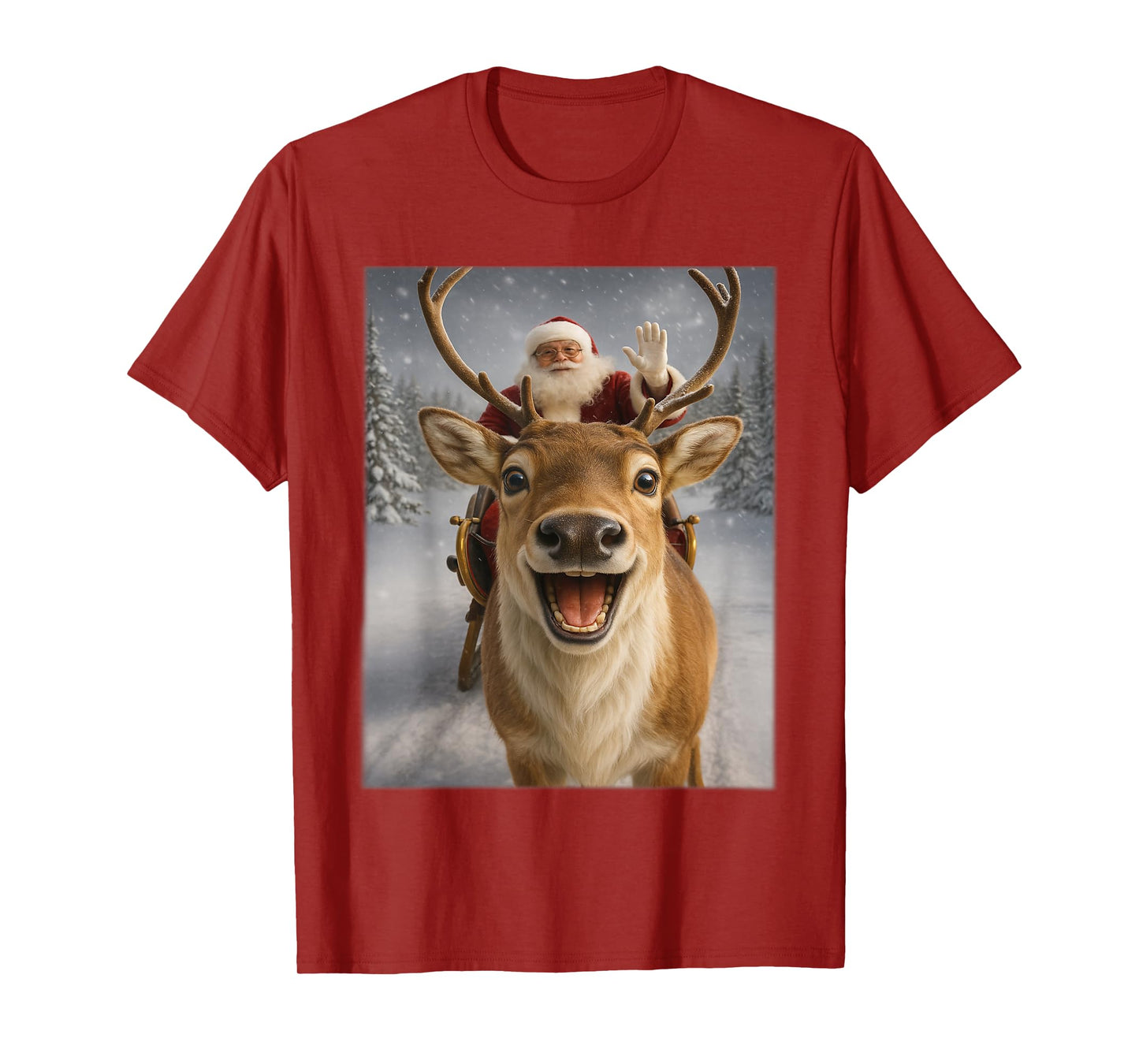 Christmas Reindeer Shirts for Women, Santa Reindeer Selfie T-Shirt