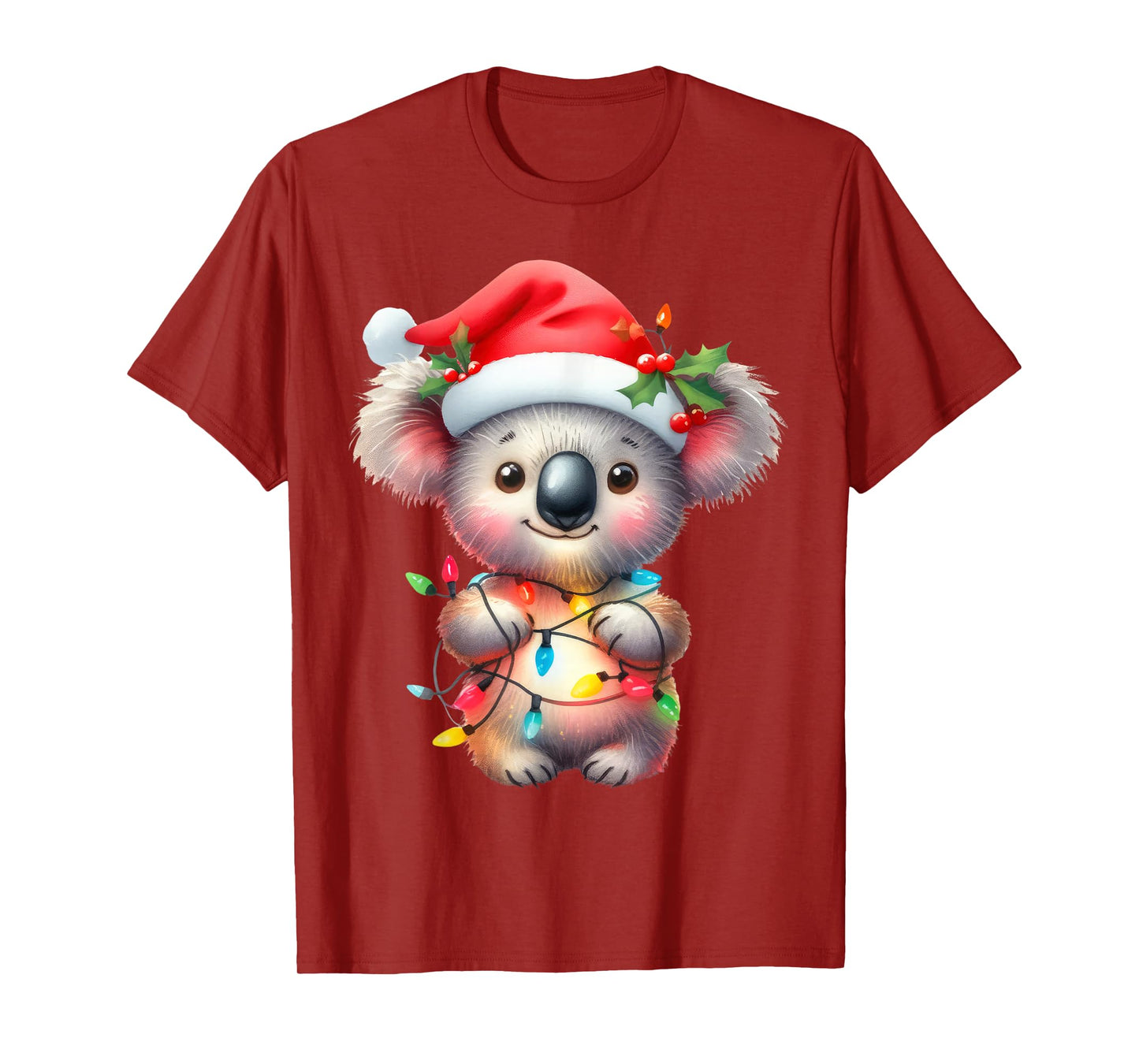 Koala Christmas Lights Funny Santa Hat Merry Xmas T-Shirt