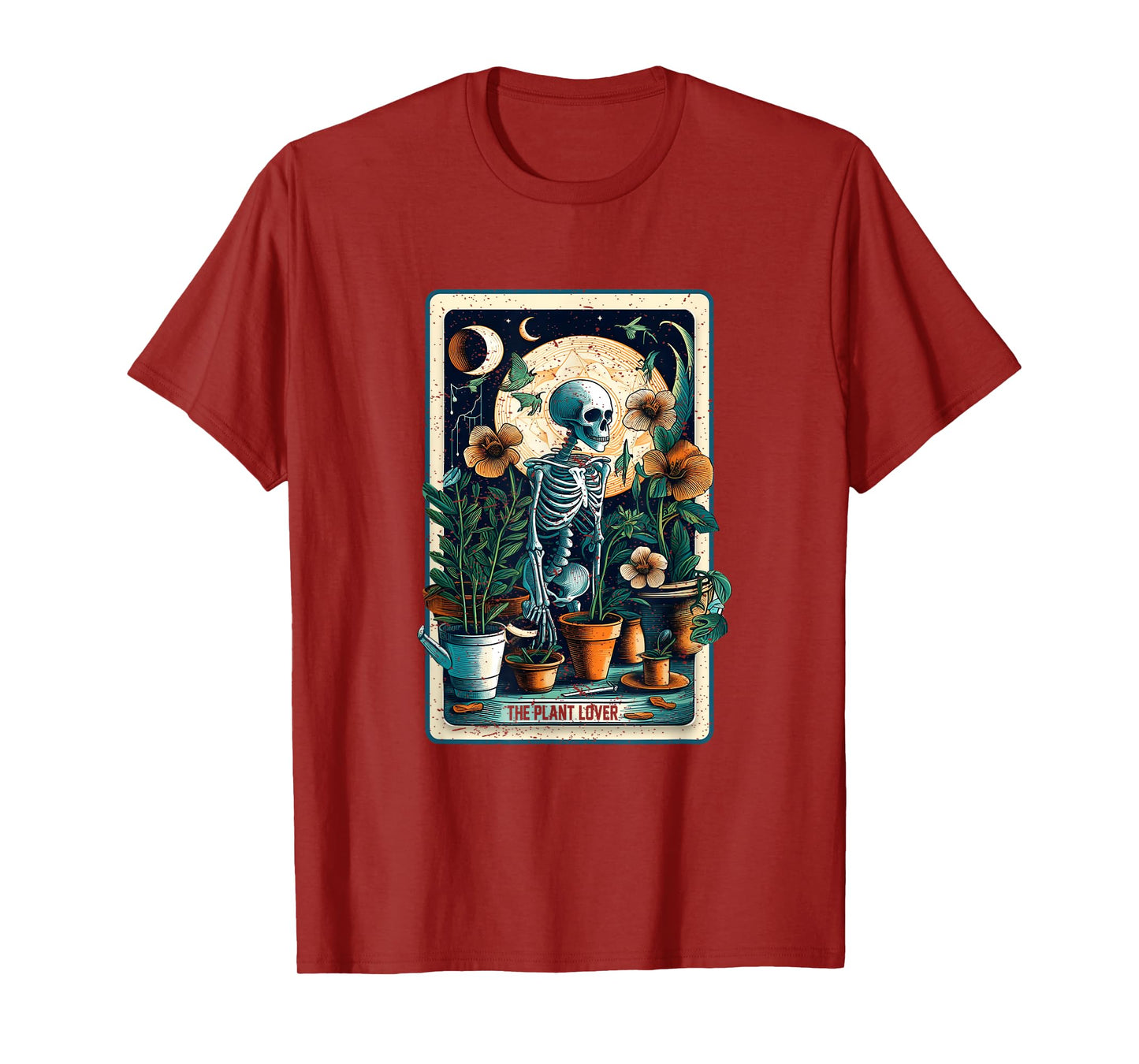 Plant Lover Gardener Tarot Card Halloween Skeleton Moon T-Shirt