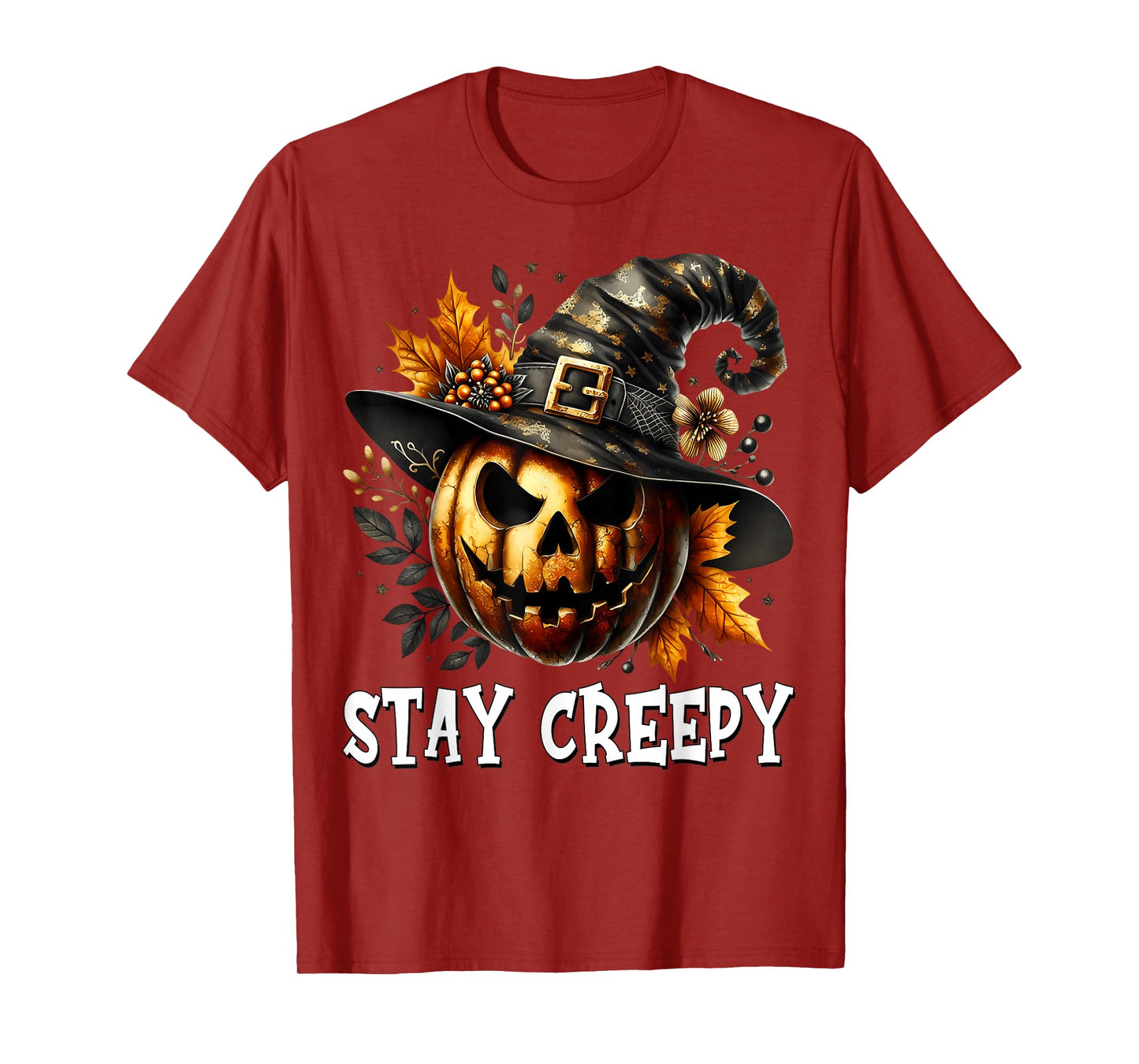 Stay Creepy Halloween Pumpkin Witch Hat for Spooky Season T-Shirt