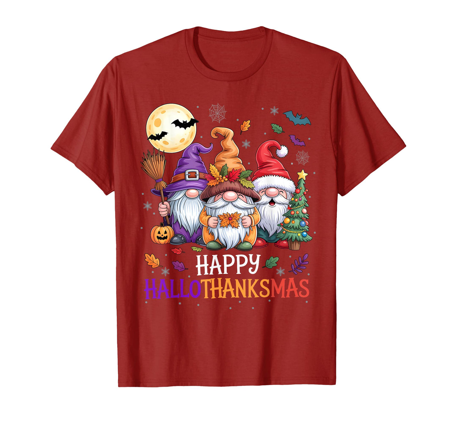 Happy Hallothanksmas Gnomes Lover Halloween Merry Christmas T-Shirt