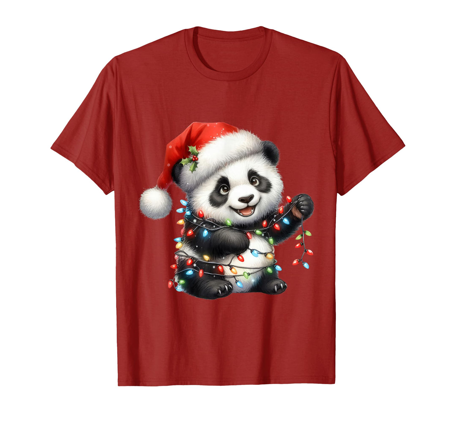 Panda Christmas Lights Funny Santa Hat Merry Xmas T-Shirt