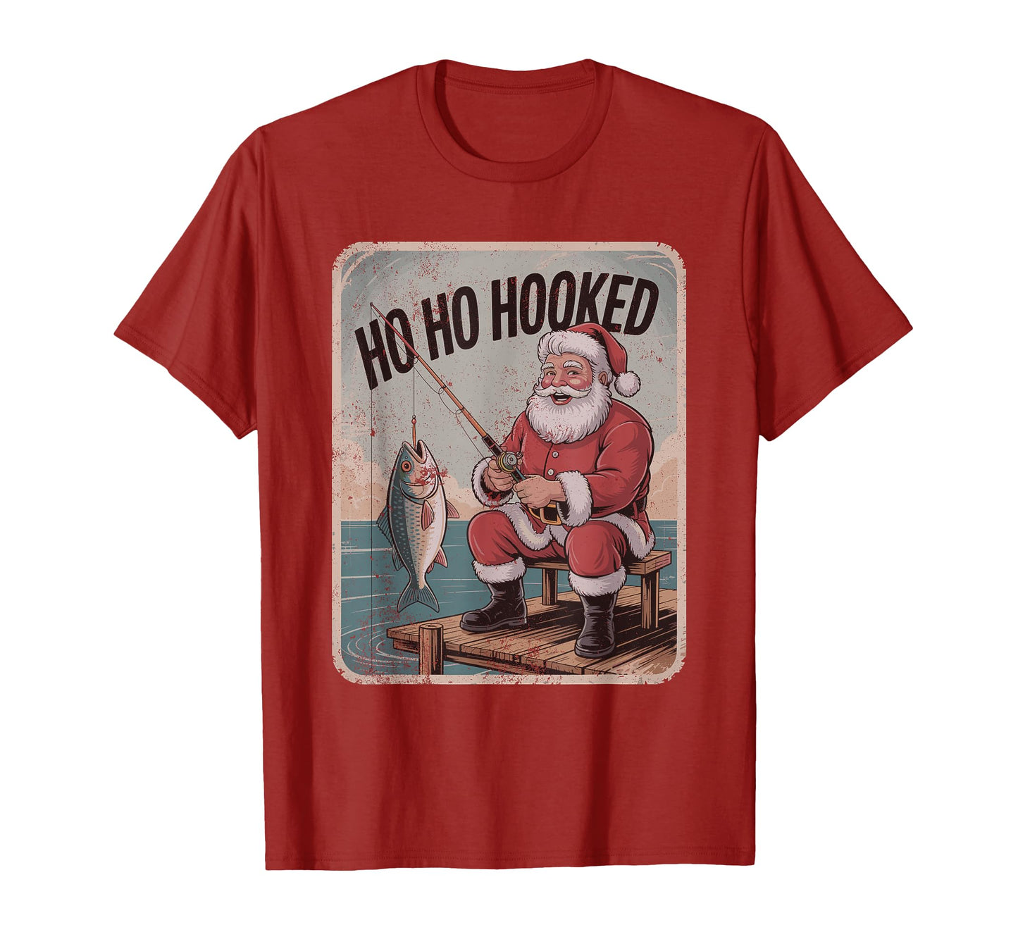 Vintage Santa Fishing Retro Christmas Holiday Sports T-Shirt