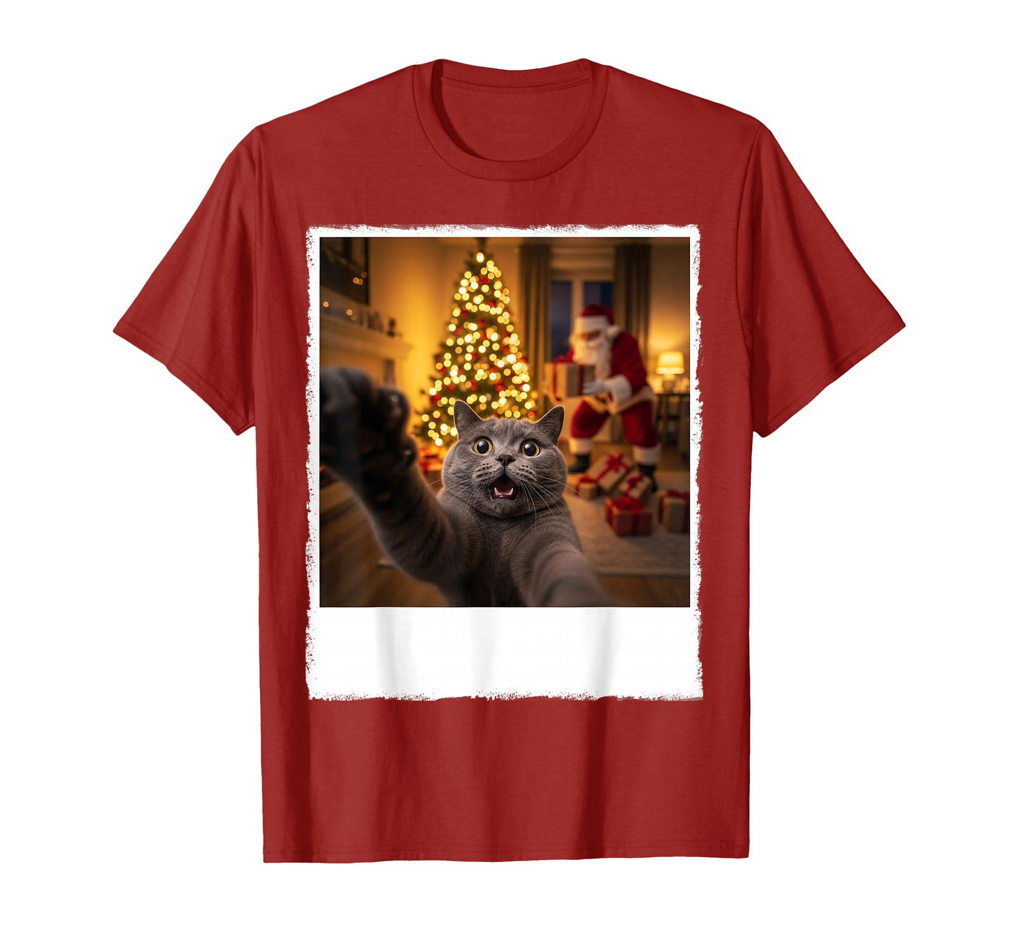 Funny Xmas Cat Selfie with Santa Claus Gifts Christmas Night T-Shirt
