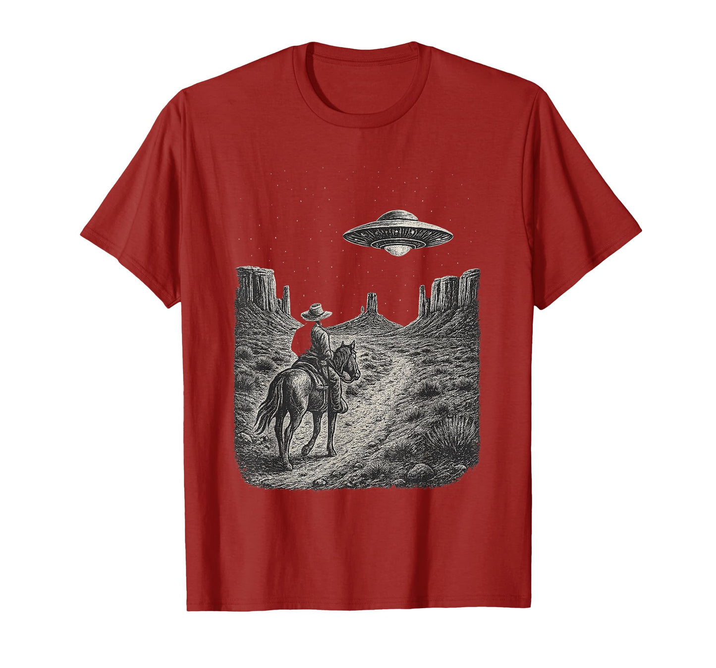Vintage Western UFO Cowboy Alien Encounter Retro Country T-Shirt