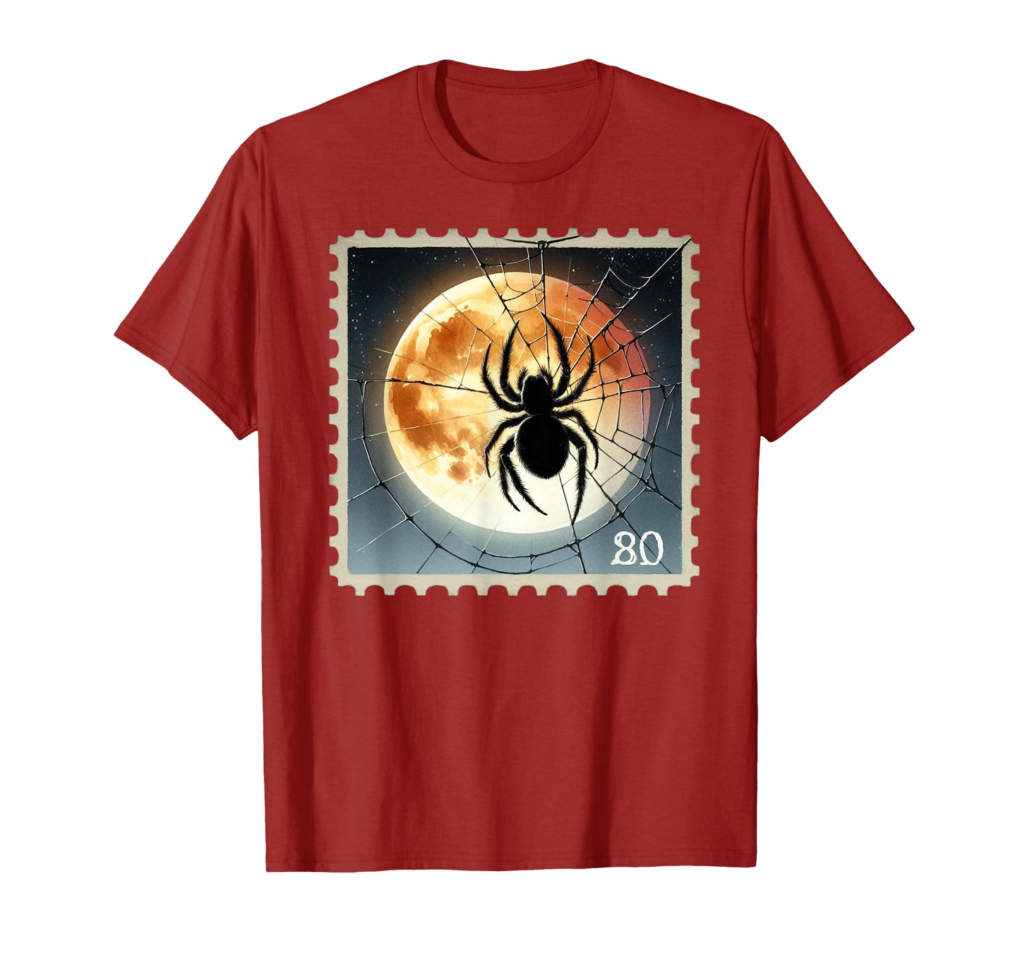 Spider Silhouette Full Moon Halloween Postage Stamp T-Shirt