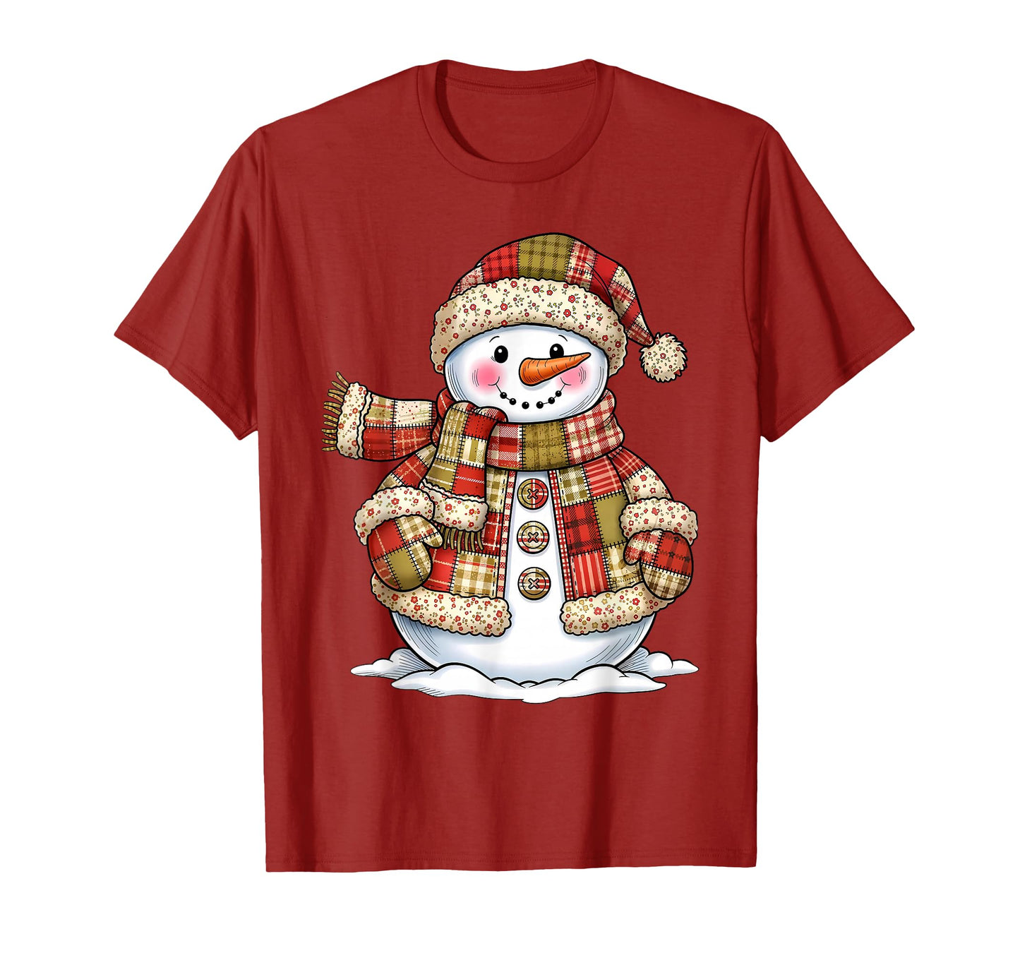 Vintage Funny Patchwork Snowman Merry Christmas Season T-Shirt