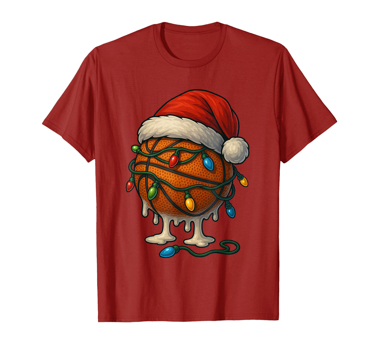 Basketball Christmas Drip Santa Hat Ice Cream Drip T-Shirt