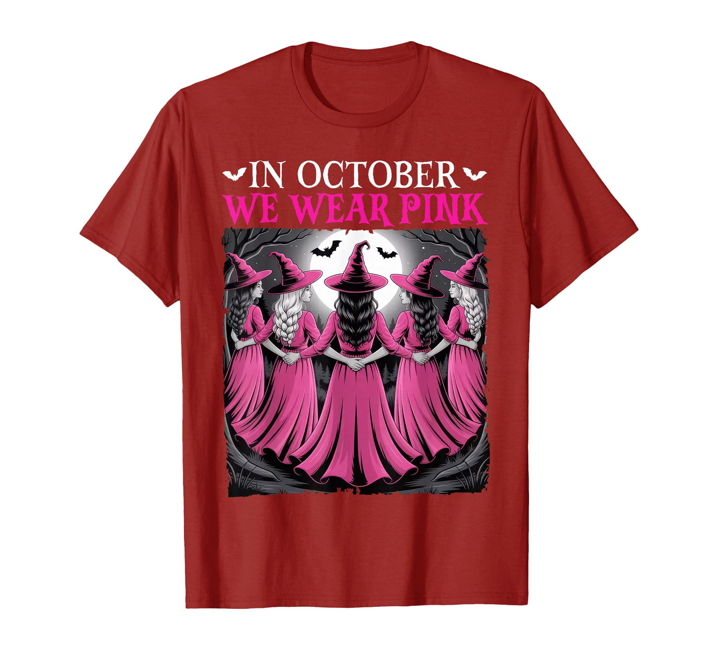 in October We Wear Pink Witch Halloween Breast Cancer Women T-Shirt