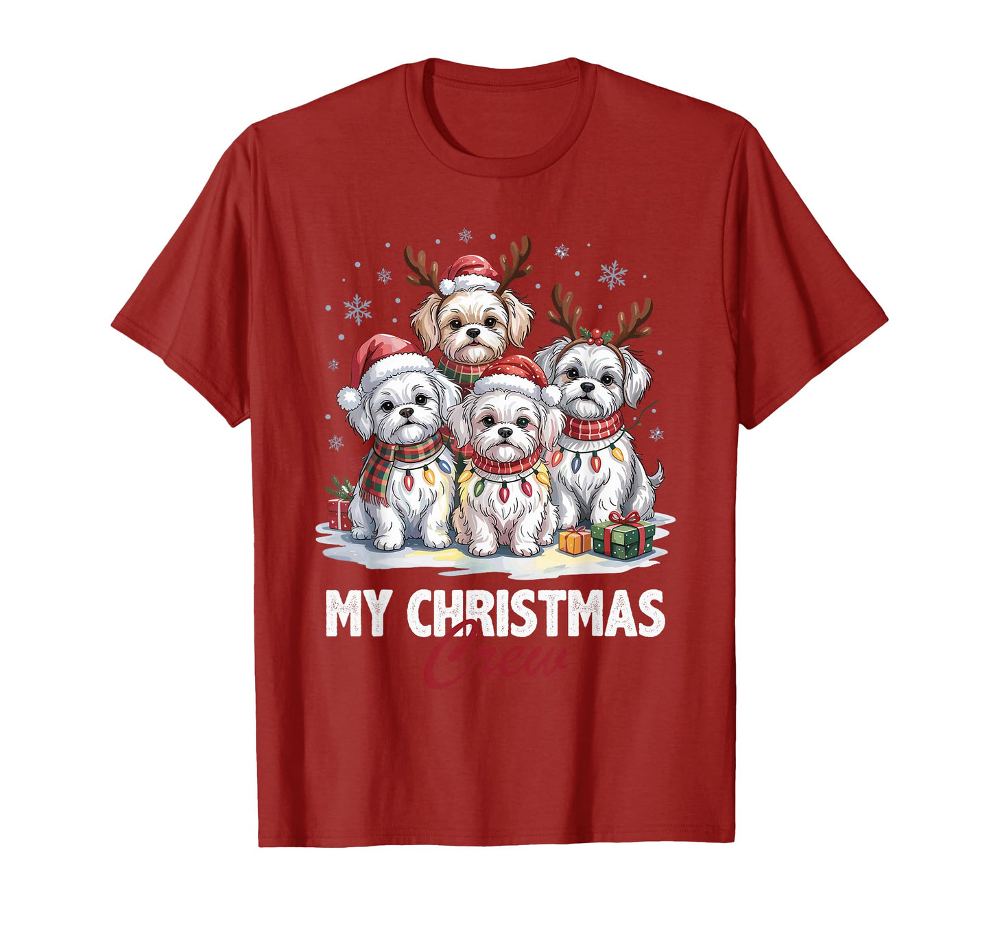 Maltese Christmas Crew Funny Dog Lovers Holiday Pajama T-Shirt
