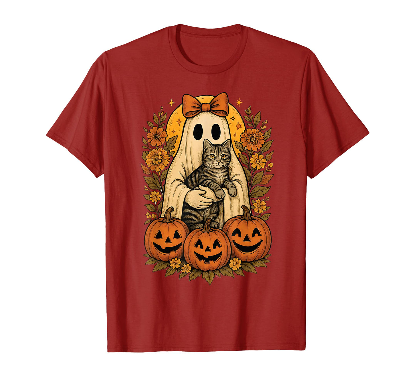 Vintage Ghost Holding American Shorthair Cat with Halloween T-Shirt